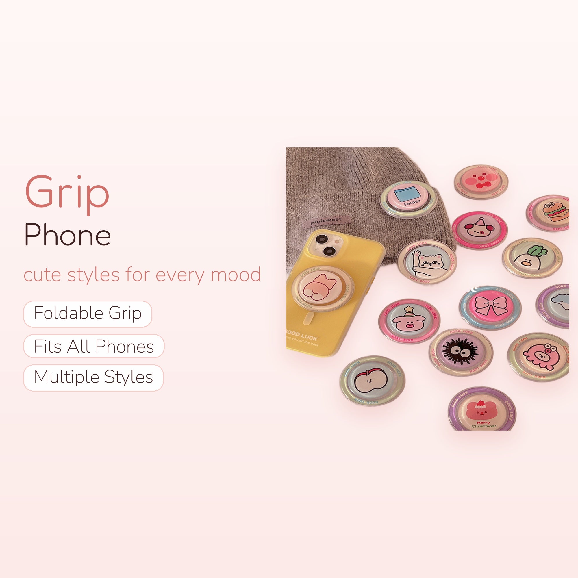 Assorted Kawaii Character Phone Grips | Pastel Pop Socket Stand for iPhone