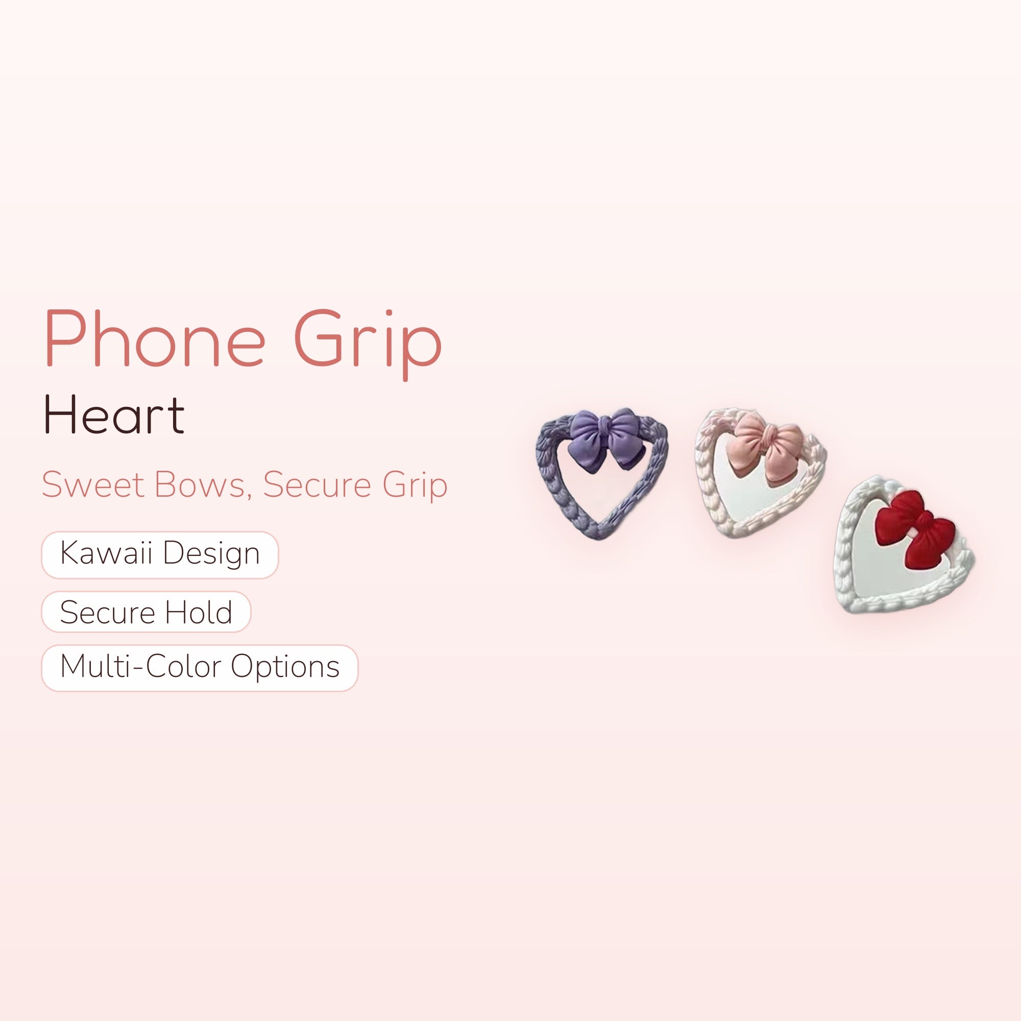 Kawaii Heart Bow Phone Grip | Cute Pop Socket Stand | Y2K Aesthetic | Gift for Her | Trendy Phone Accessory