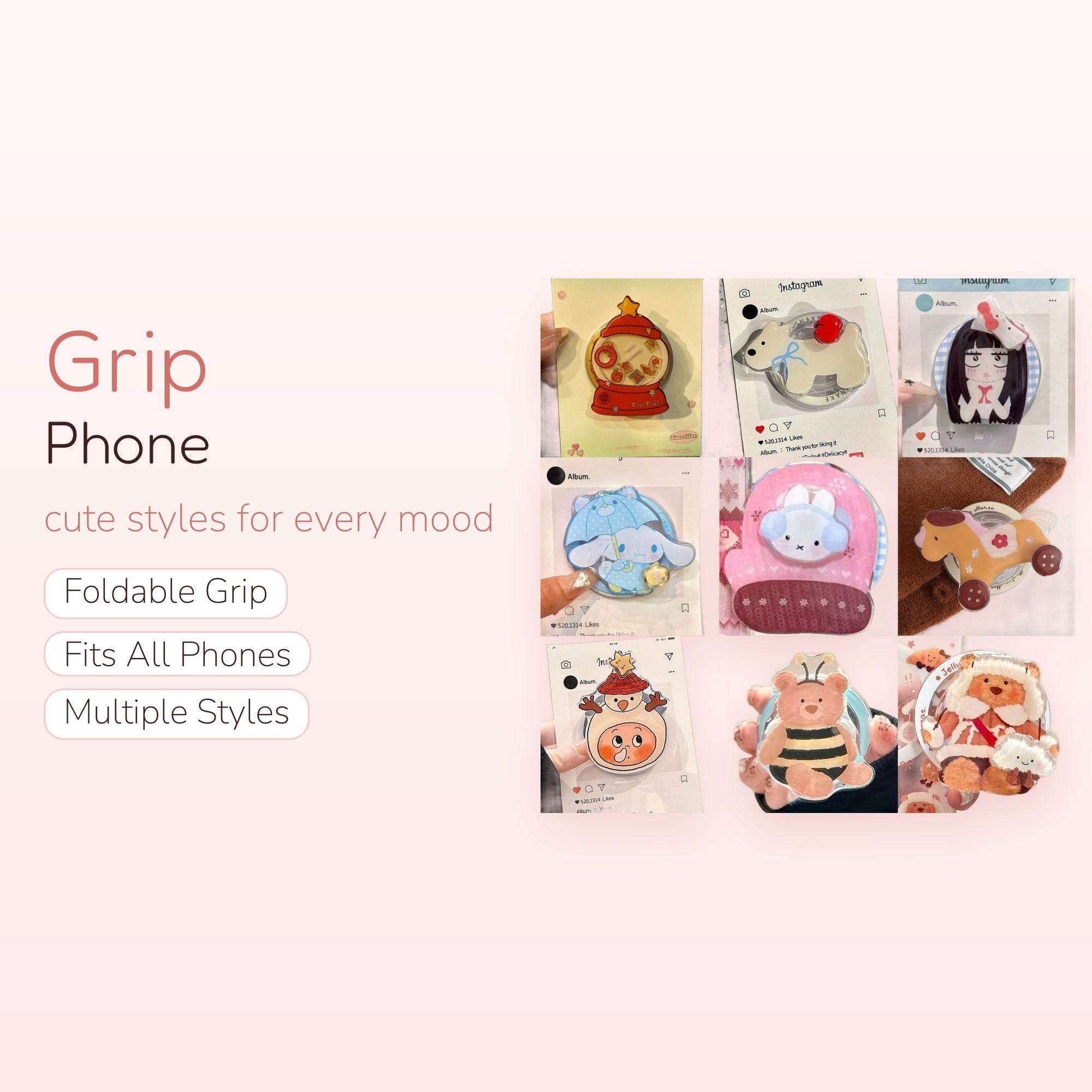 Cute Cartoon Character Phone Grip Collection | Kawaii Pop Socket Stand for Phones