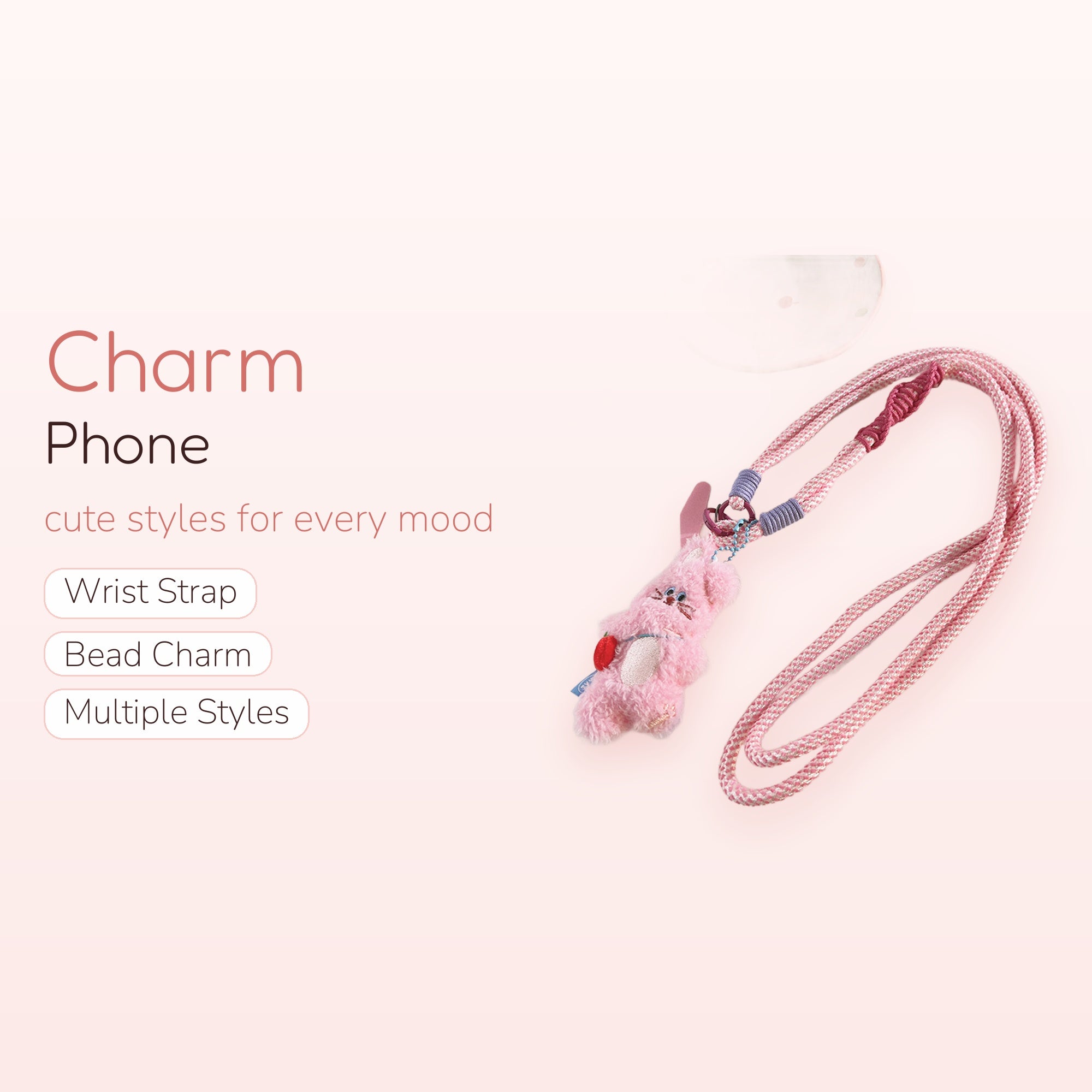 Kawaii Pink Bunny Phone Lanyard | Fluffy Plush Rabbit Neck Strap