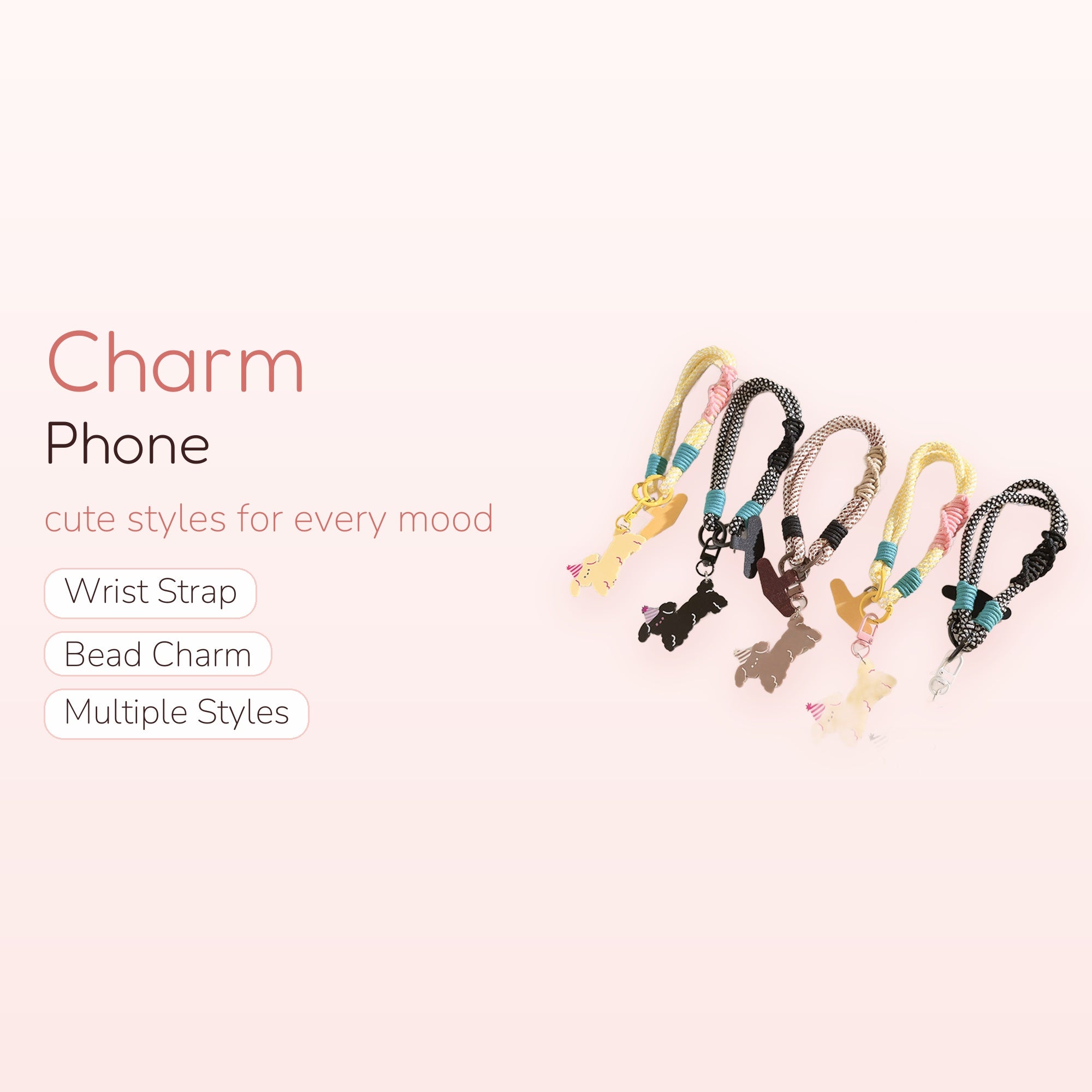 Cute Braided Rope Phone Charm Strap | Kawaii Animal Character Wrist Lanyard