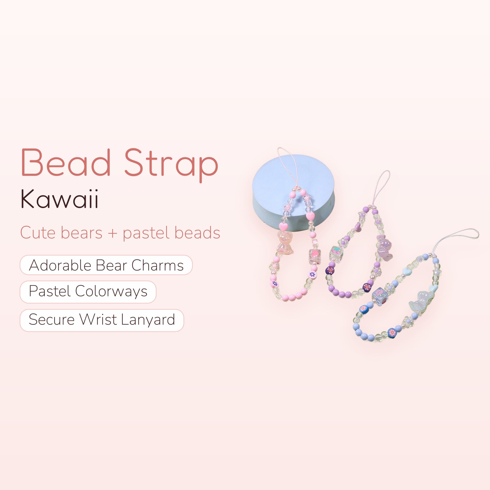 Kawaii Bear Phone Charm Strap | Cute Beaded Wrist Lanyard | Y2K Aesthetic | Gift for Her | Trendy Phone Accessory