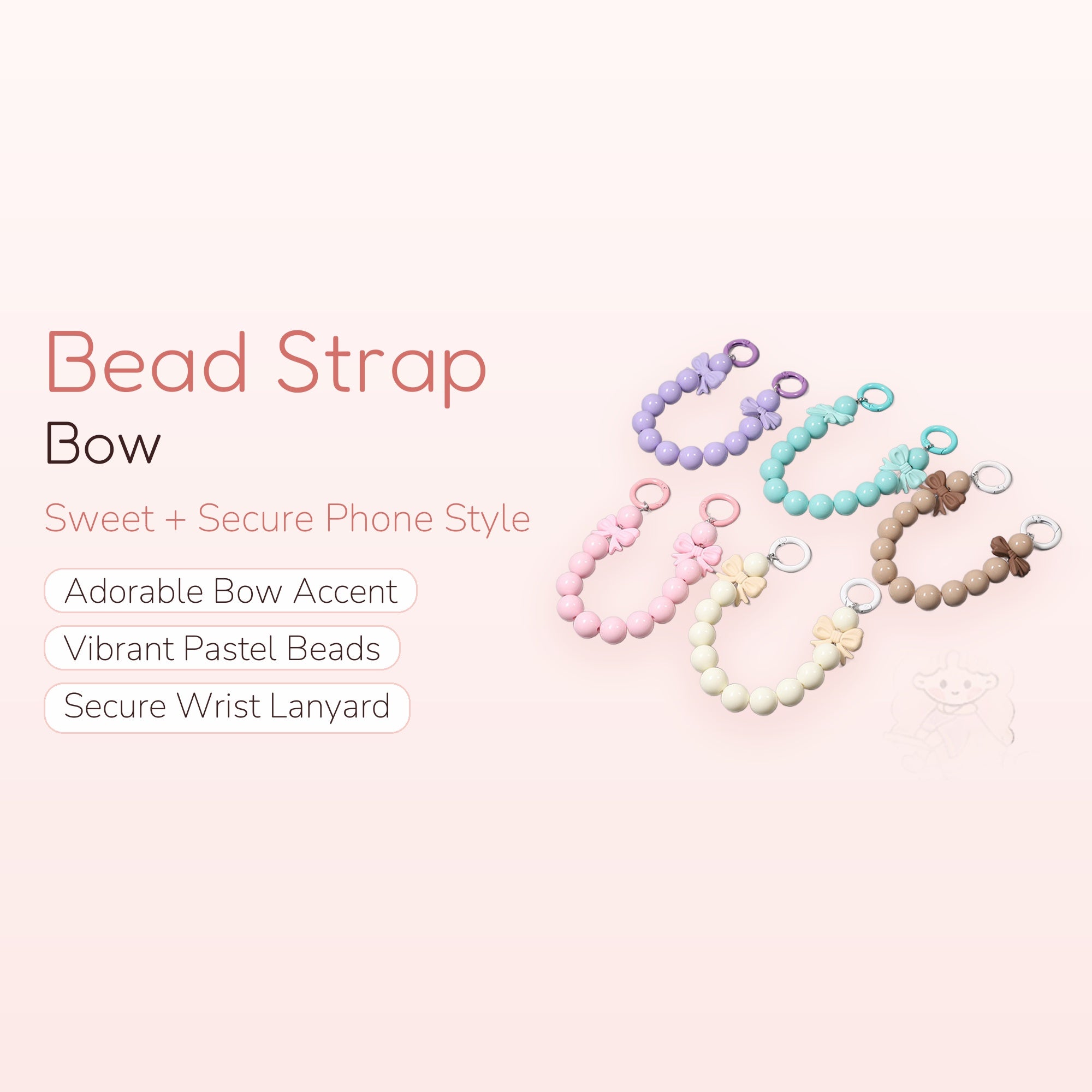 Kawaii Bow Bead Phone Charm Strap | Cute Wrist Lanyard