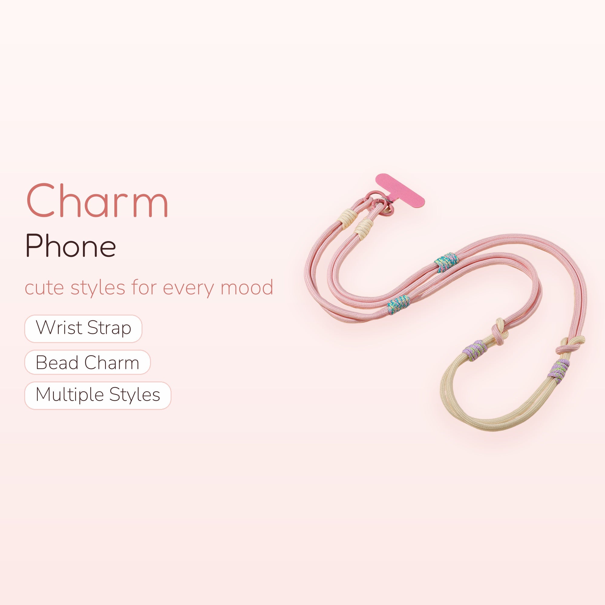 Pastel Pink & Cream Braided Phone Lanyard | Adjustable Crossbody Wrist Strap
