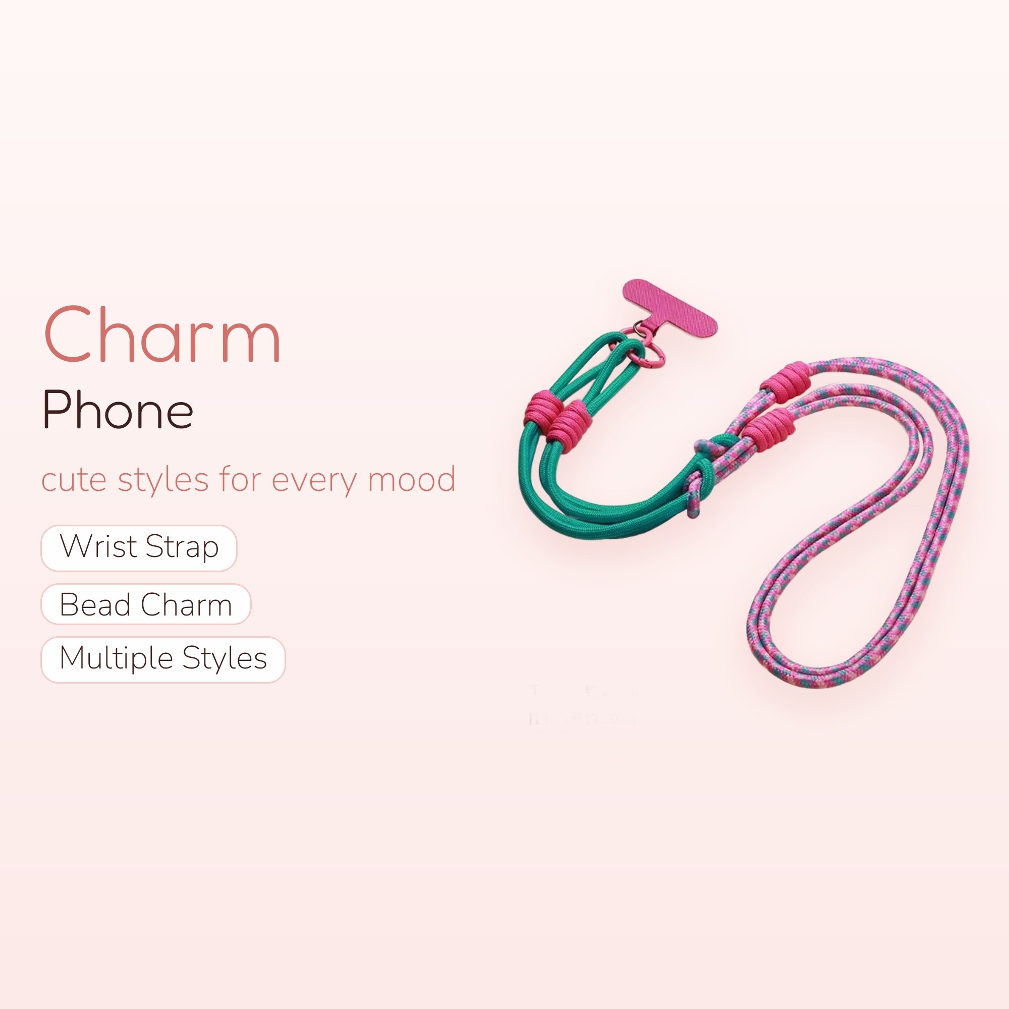 Y2K Pink & Teal Rope Phone Lanyard | Adjustable Crossbody Wrist Neck Strap
