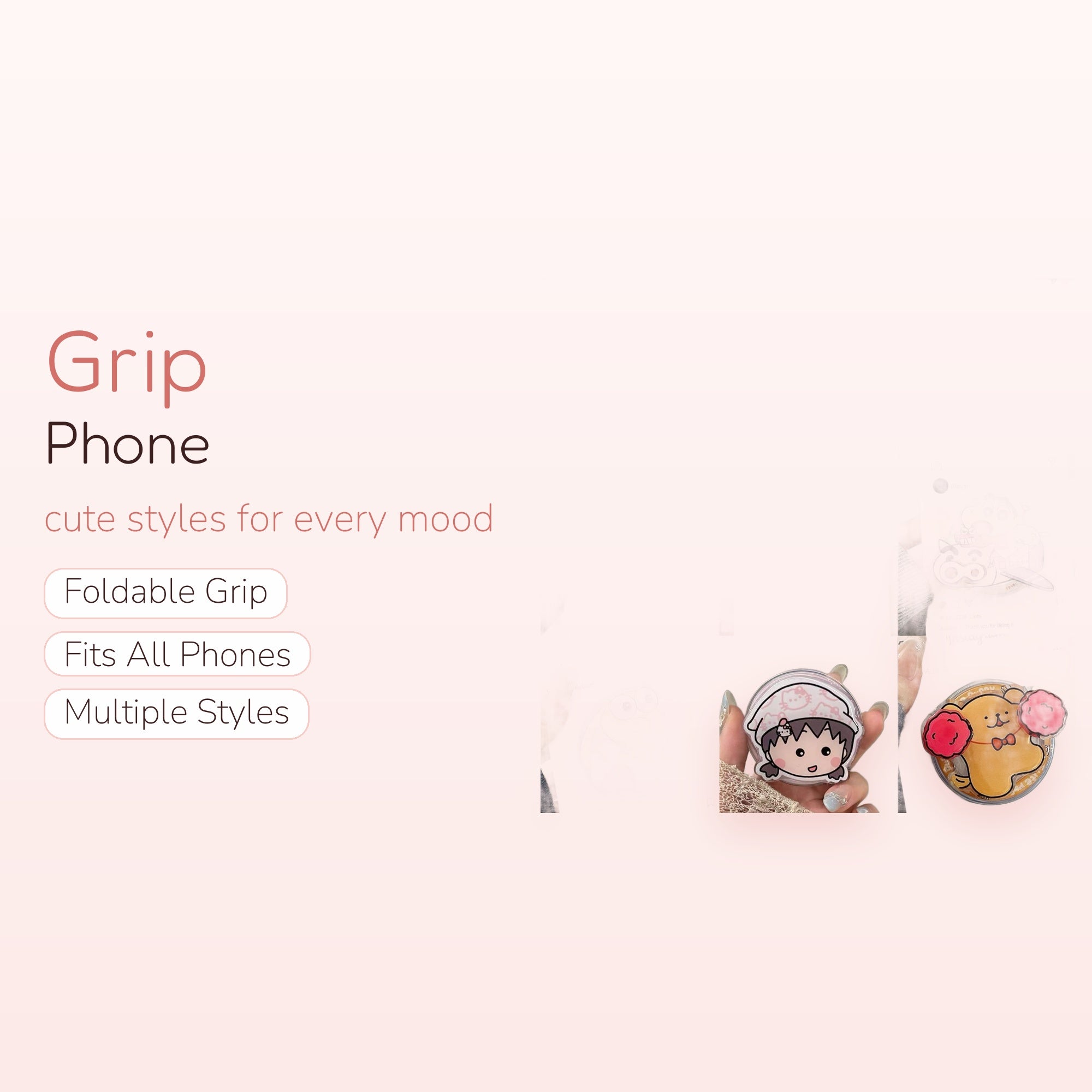 Cute Cartoon Character Phone Grip | Kawaii Pop Socket Stand for Phones
