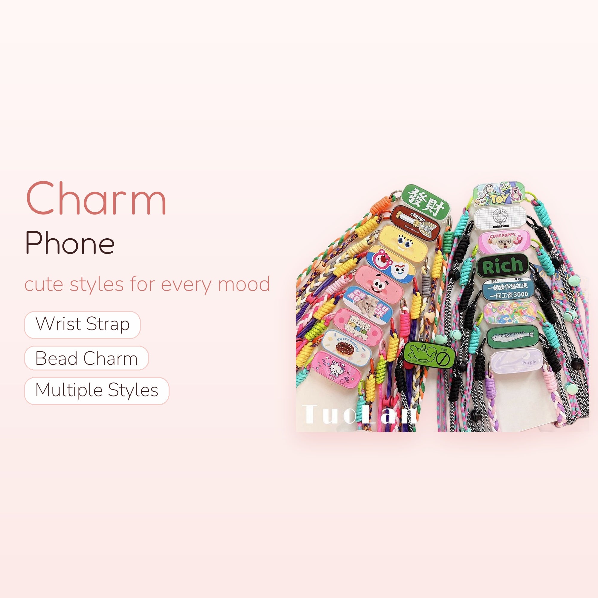 Kawaii Cartoon Character Phone Lanyard | Colorful Braided Crossbody Strap with Card Holder