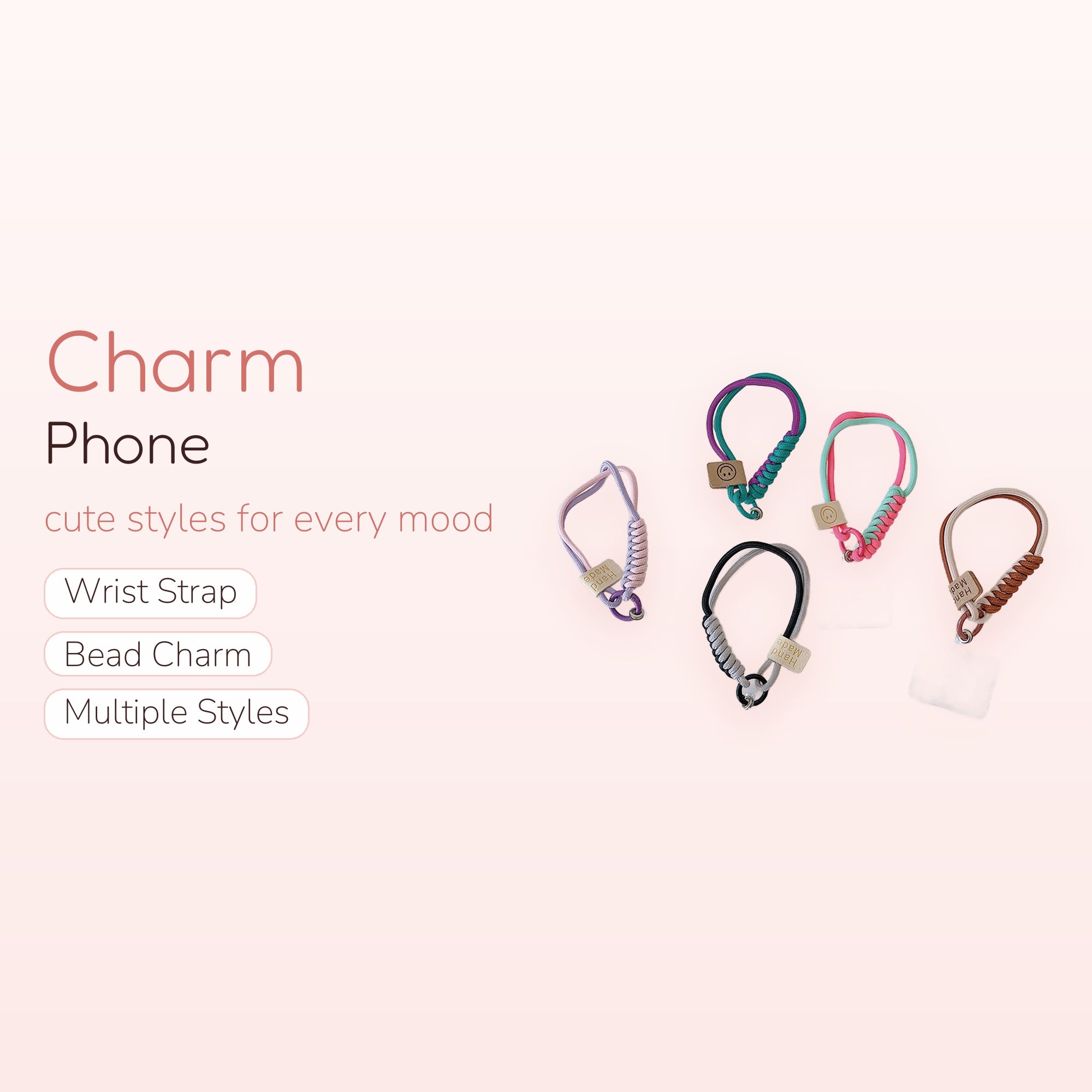Braided Rope Phone Charm Wrist Strap | Colorful Hand-Woven Lanyard with Smiley Face