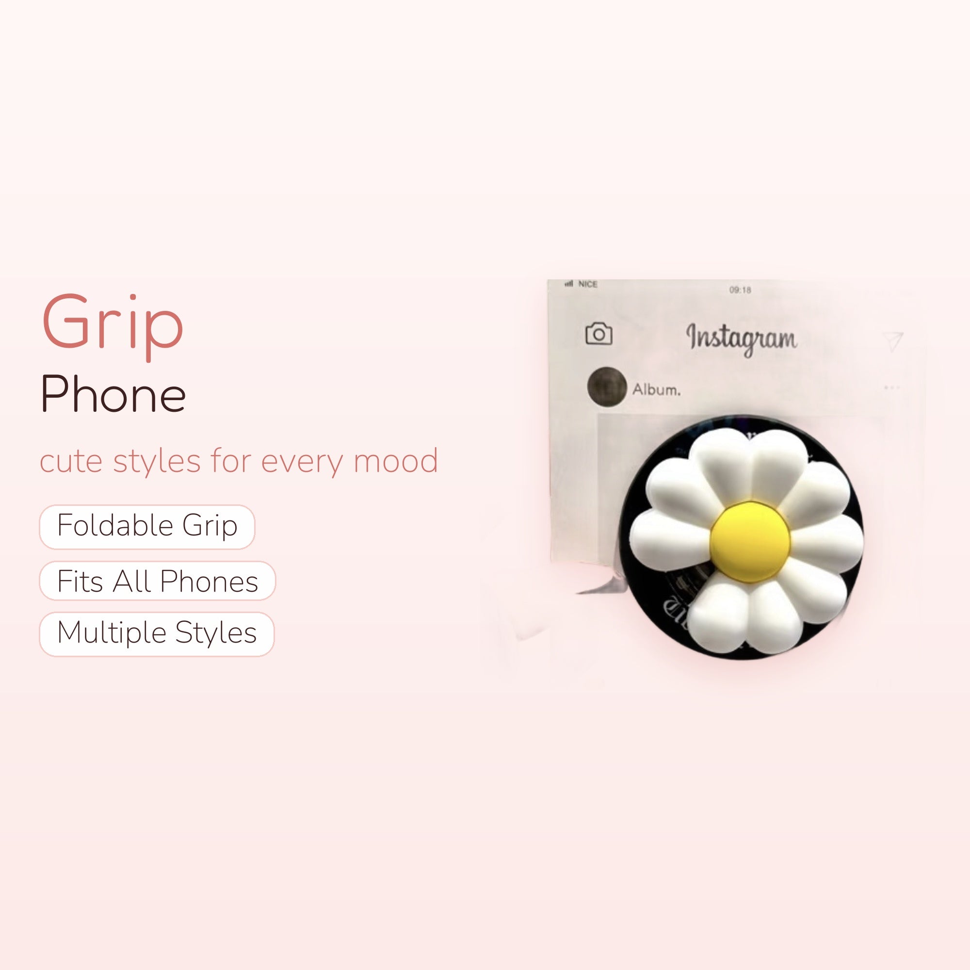 Cute White Daisy Flower Phone Grip | Kawaii Pop Socket Stand