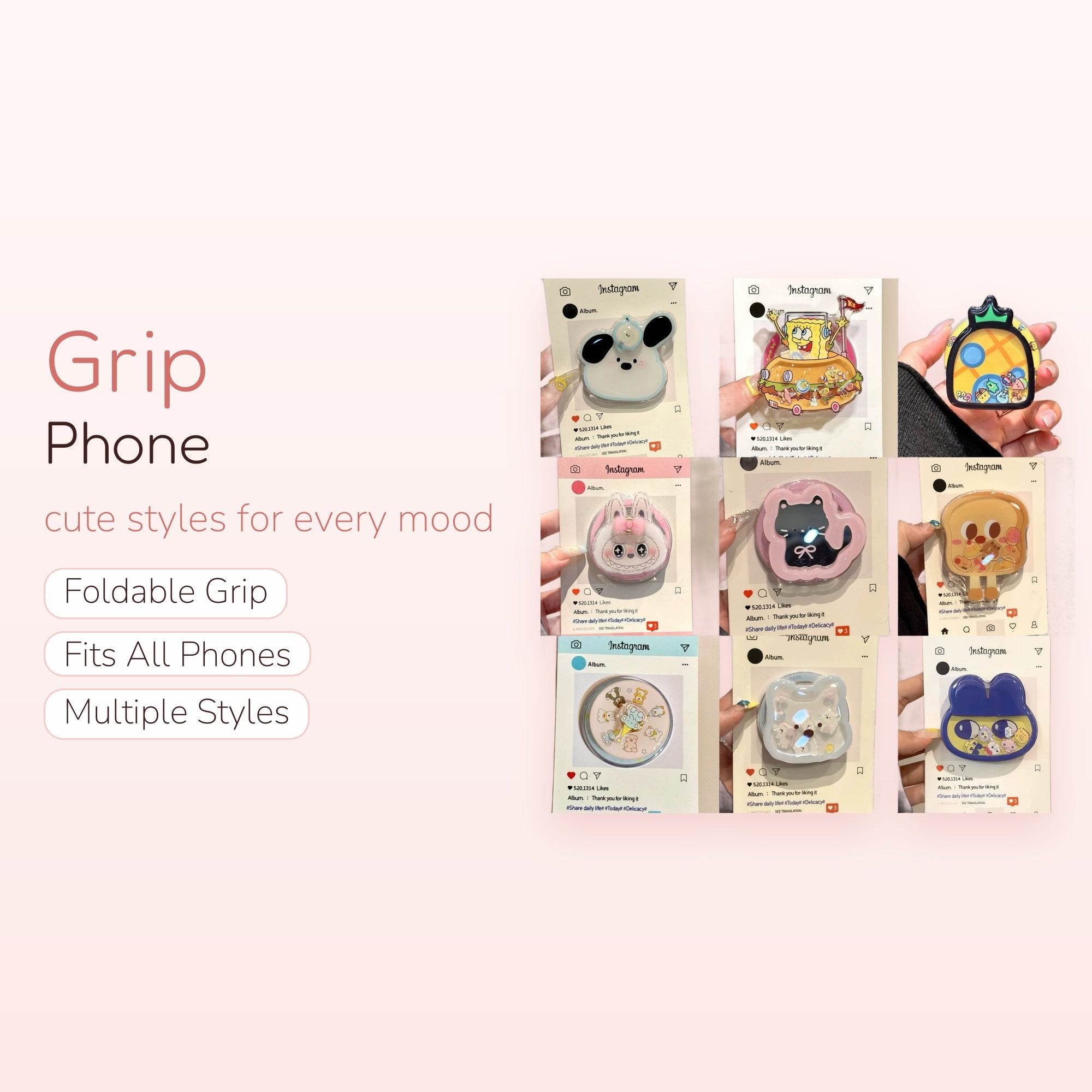 Cute Cartoon Character Phone Grip | Kawaii Pop Socket Stand for Phones