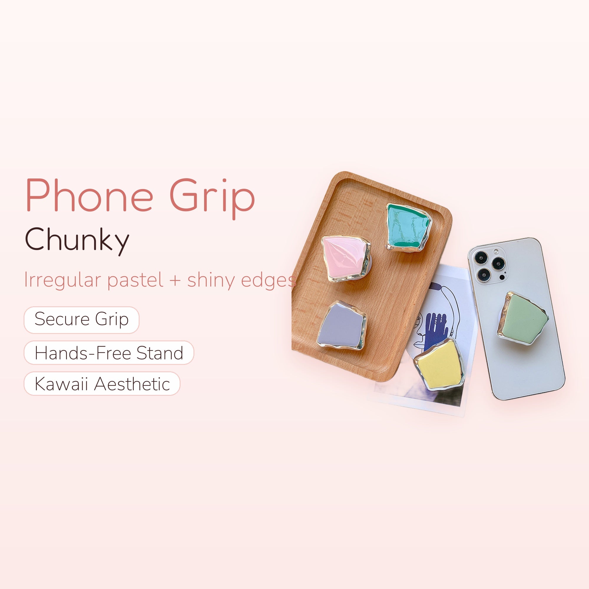 Irregular Pastel Phone Grip | Chunky Kawaii Phone Holder Stand | Cute Y2K Aesthetic | Gift for Her | Trendy Phone Accessory