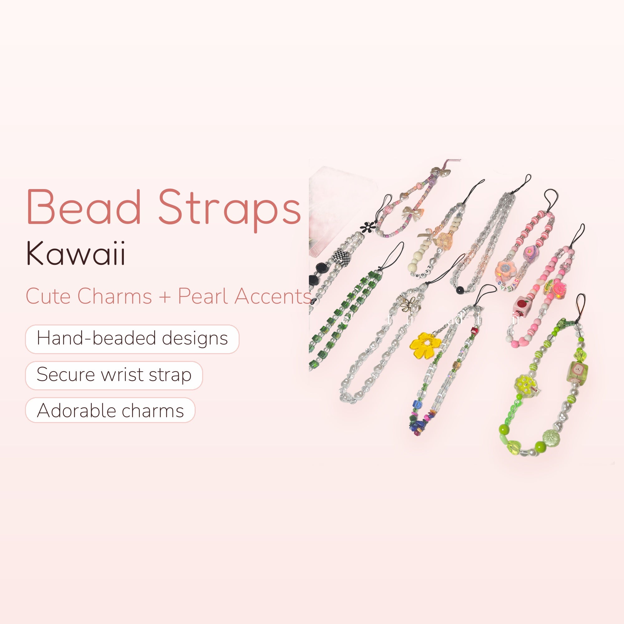 Kawaii Beaded Phone Charm Strap | Cute Wrist Lanyard Accessory