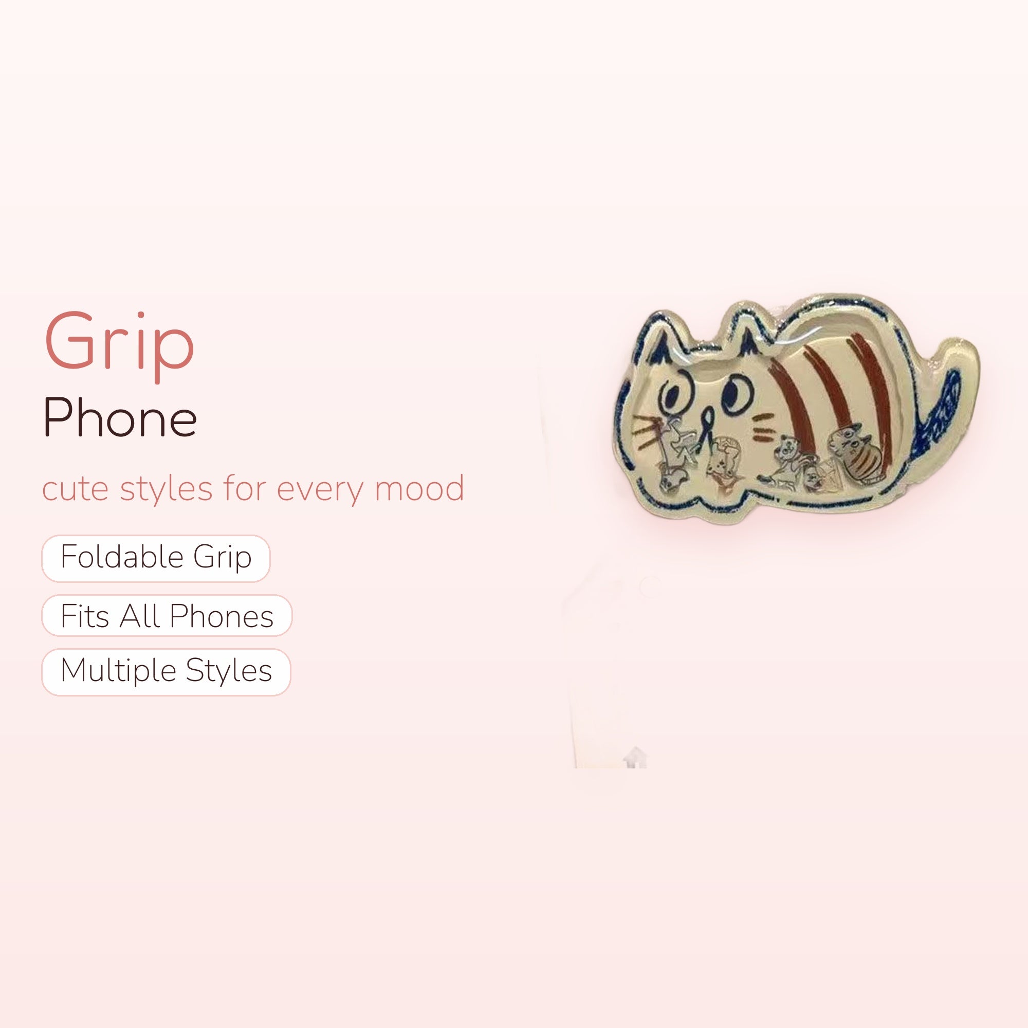 Kawaii Cat Family Phone Grip | Cute Cartoon Animal Pop Socket Stand