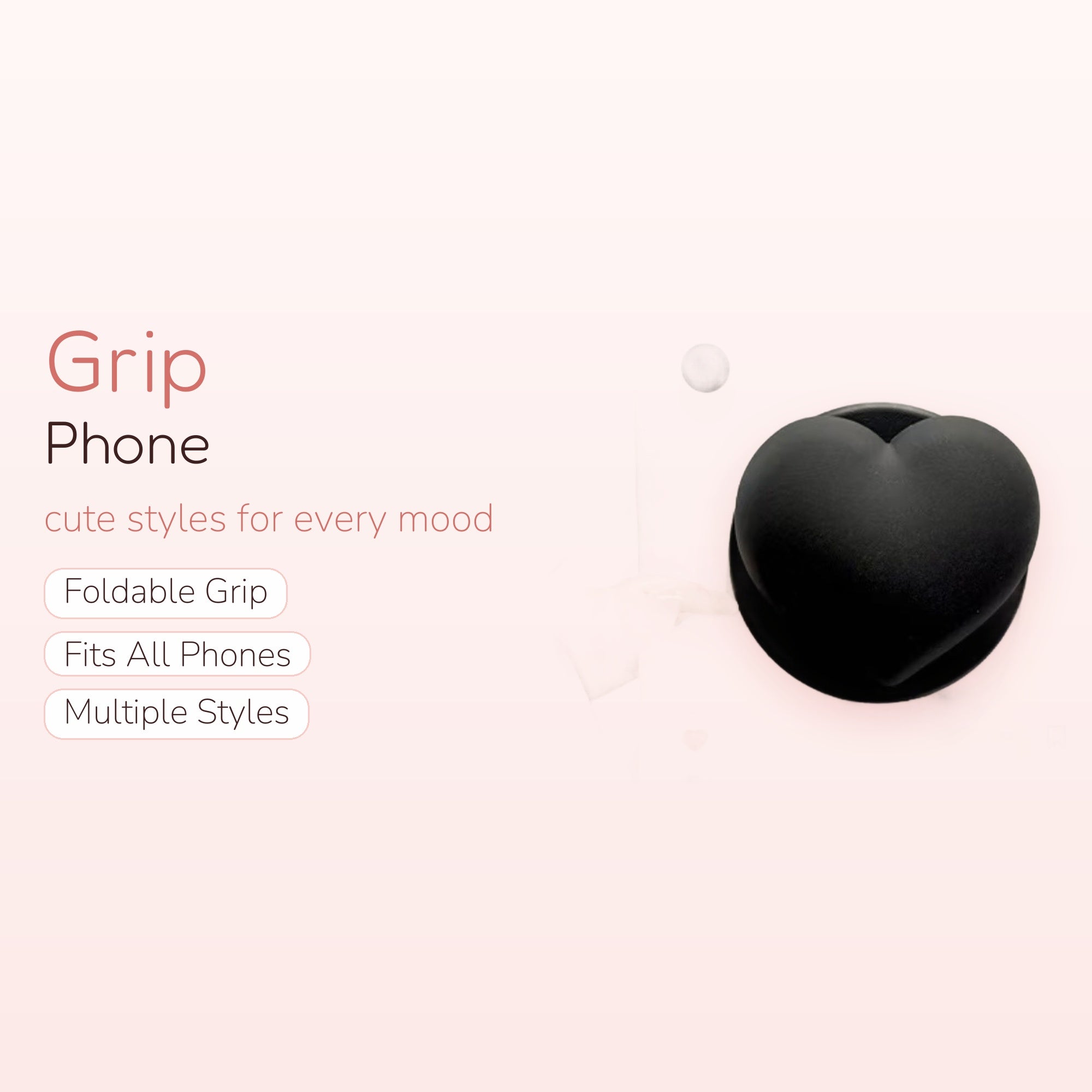 Matte Black Heart Phone Grip | Aesthetic Pop Socket Stand