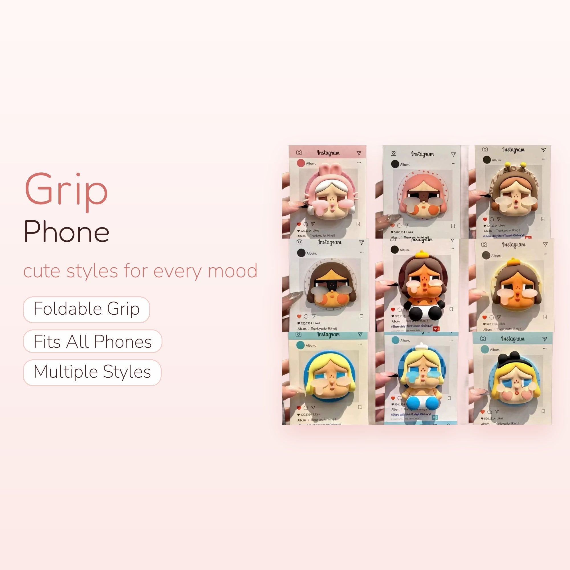 Kawaii Crying Chibi Girl Phone Grip | Pastel Pop Socket Stand