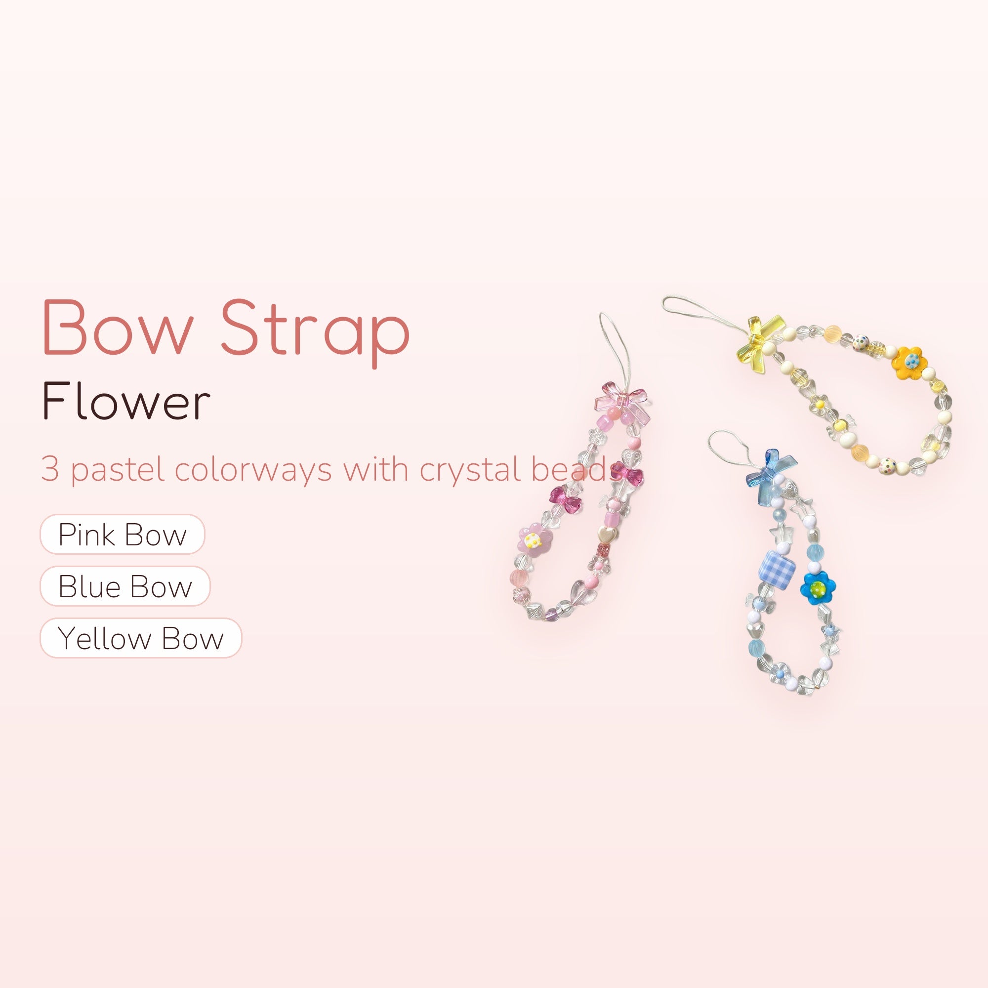 Flower Bow Beaded Phone Charm Strap | Crystal Wrist Lanyard