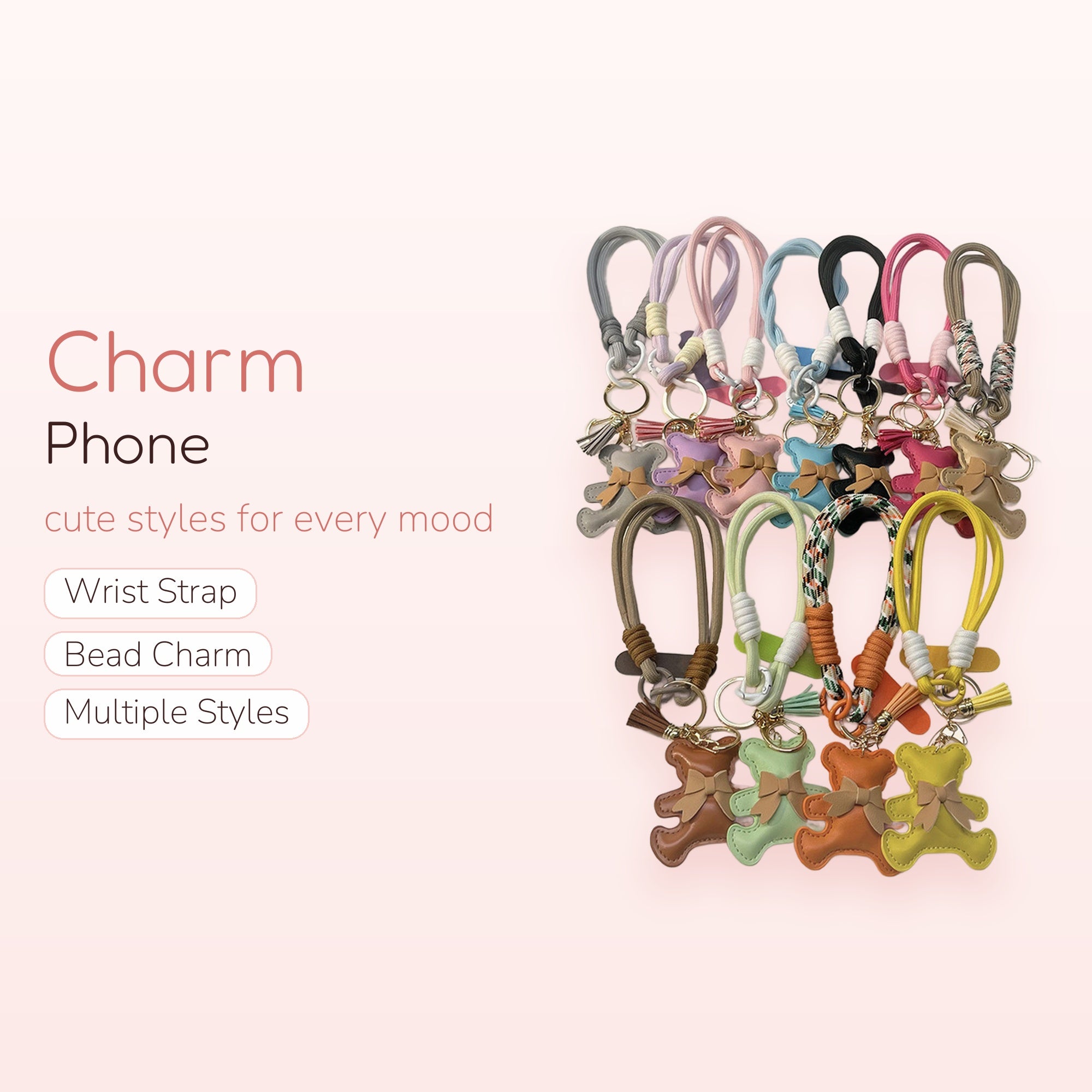 Cute Bear Leather Phone Charm Wristlet | Colorful Braided Rope Lanyard Keychain