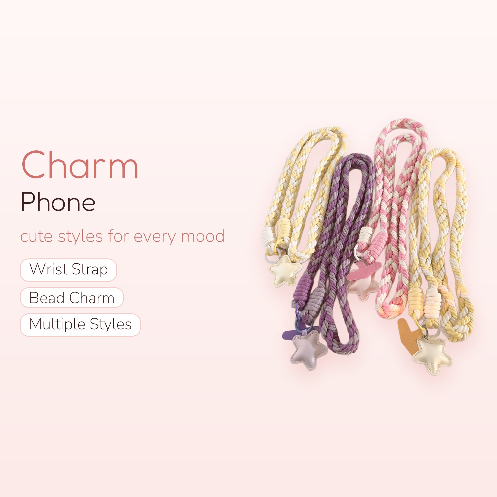 SIMPLYBUBBI — Braided Star Phone Lanyard | Pastel Woven Rope Strap