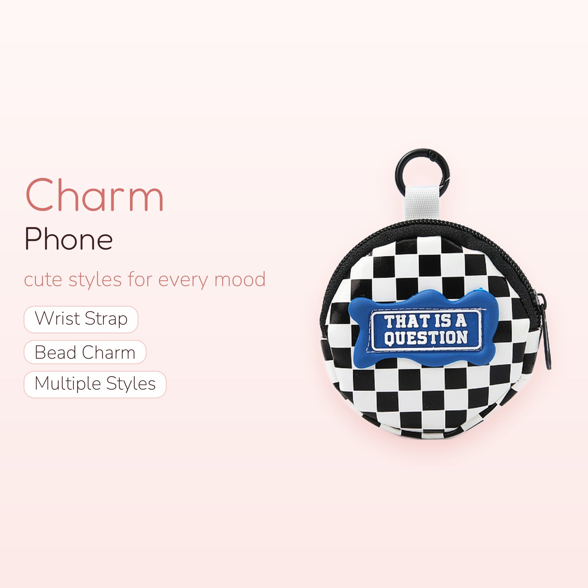 Checkered Circle Coin Pouch Phone Charm | "THAT IS A QUESTION" Keychain