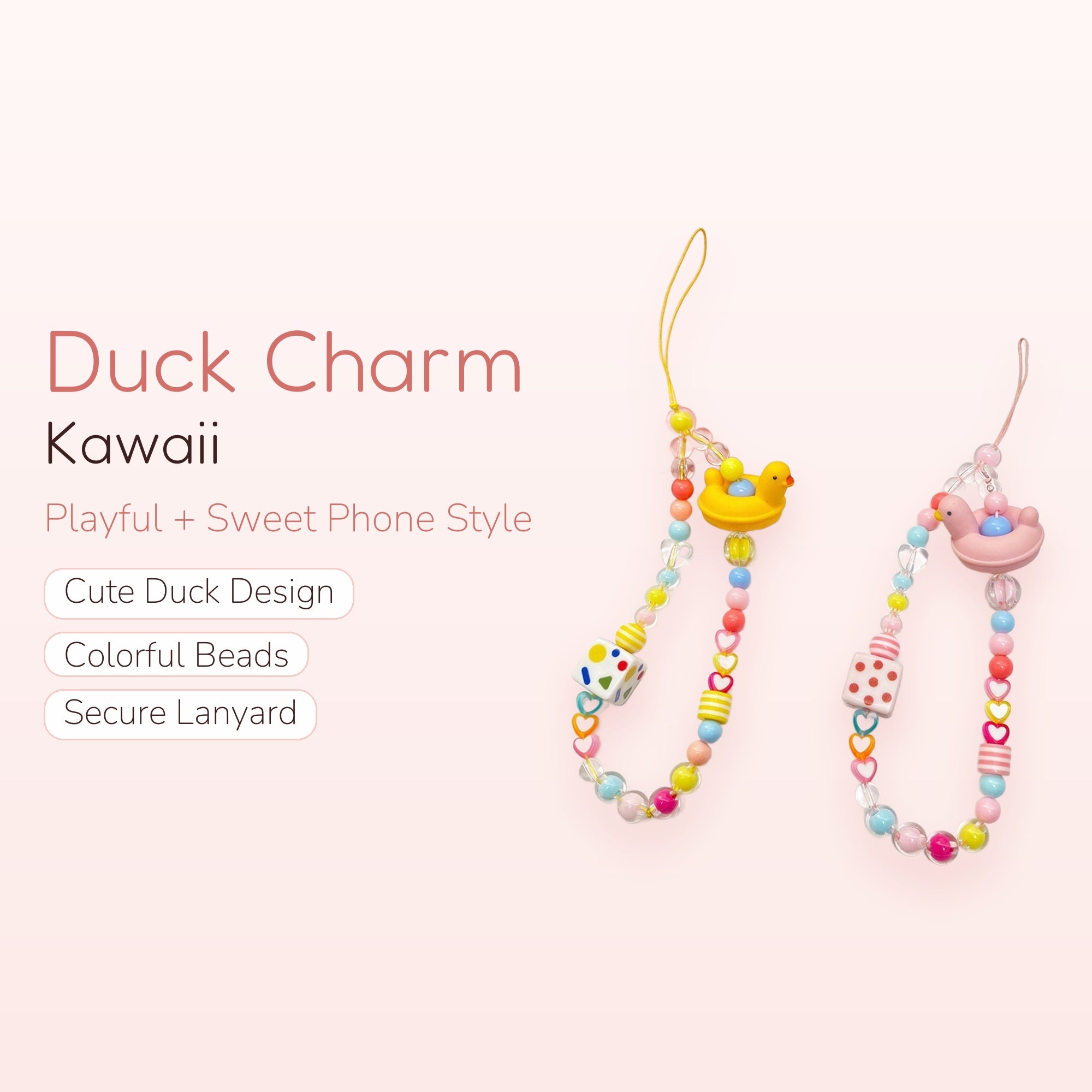Kawaii Duck Phone Charm Strap | Cute Beaded Wrist Lanyard | Y2K Aesthetic | Gift for Her | Trendy Phone Accessory