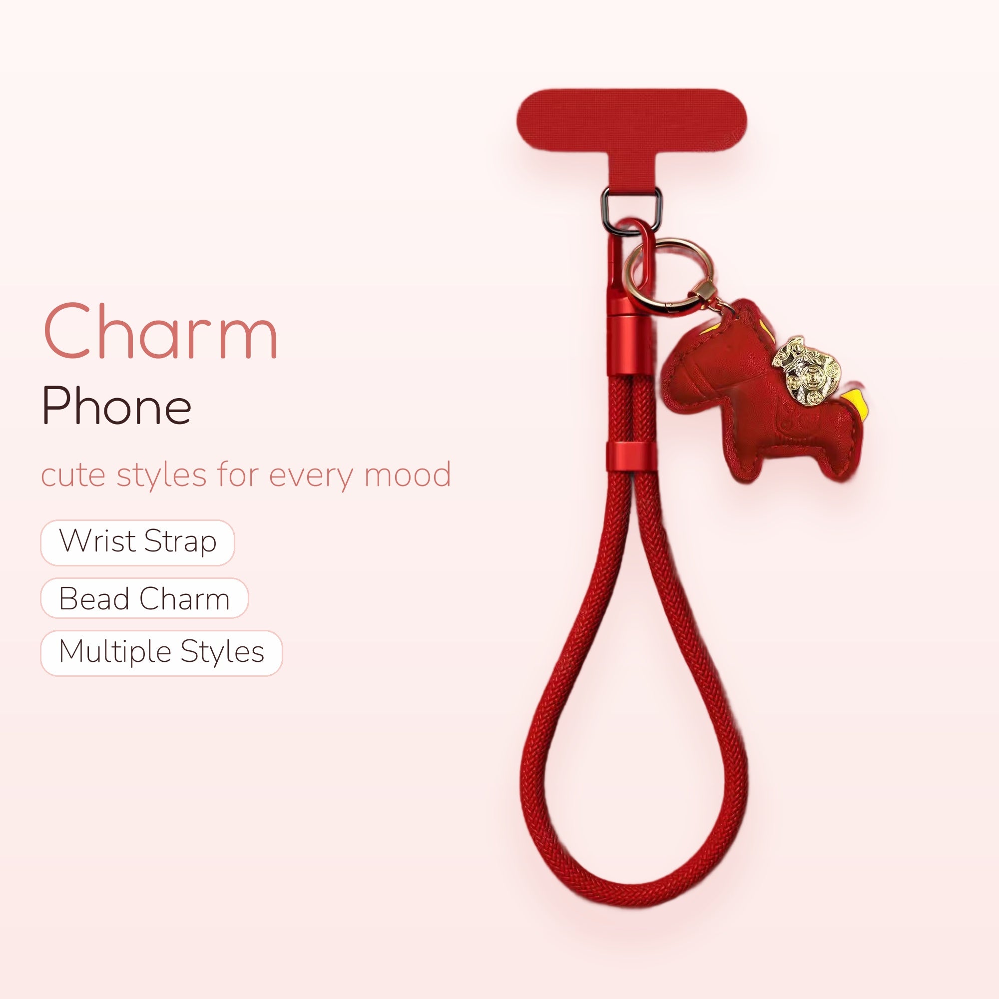 Red Braided Wrist Phone Charm | Cute Horse & Money Bag Lanyard