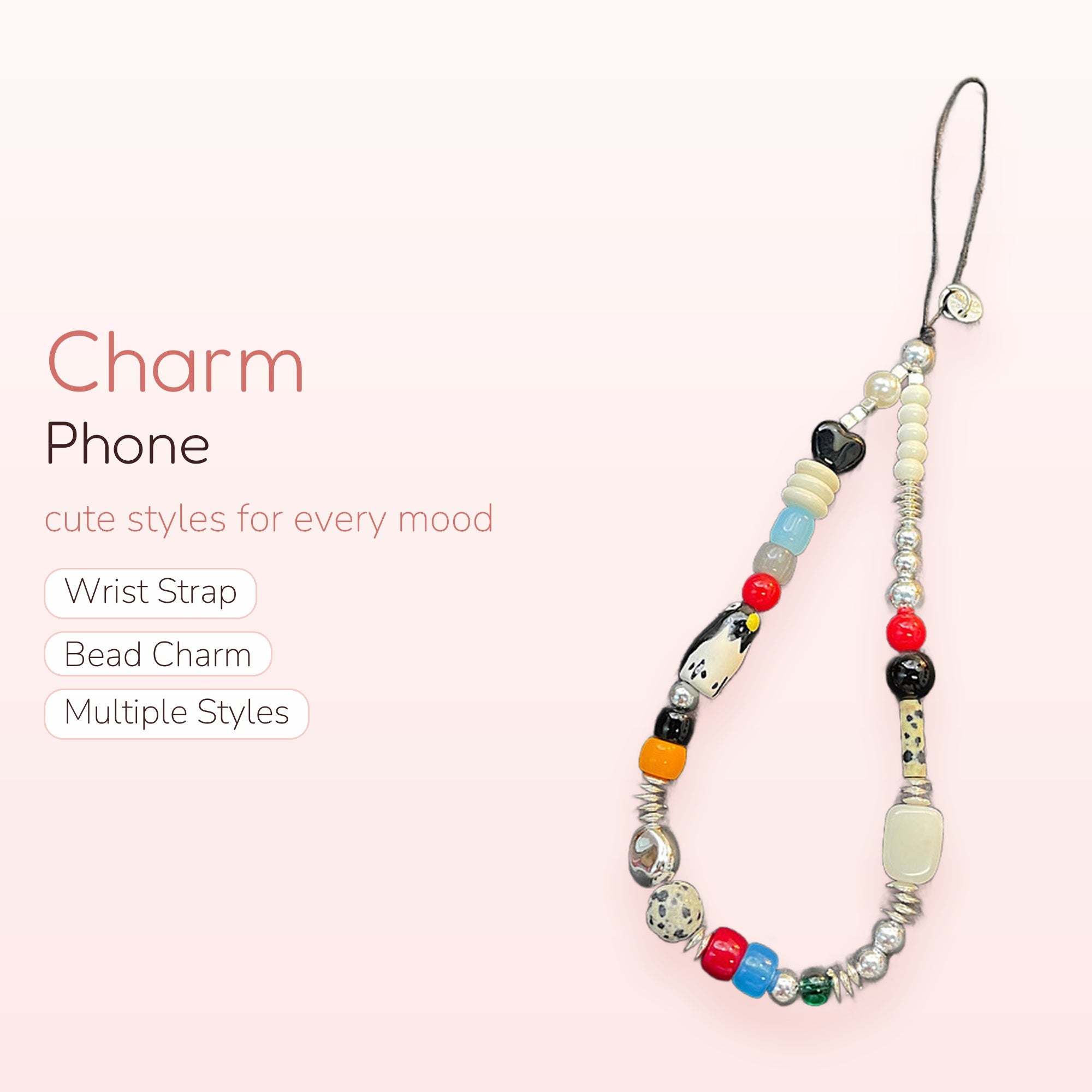 Aesthetic Beaded Penguin Phone Charm Strap | Colorful Y2K Wrist Lanyard