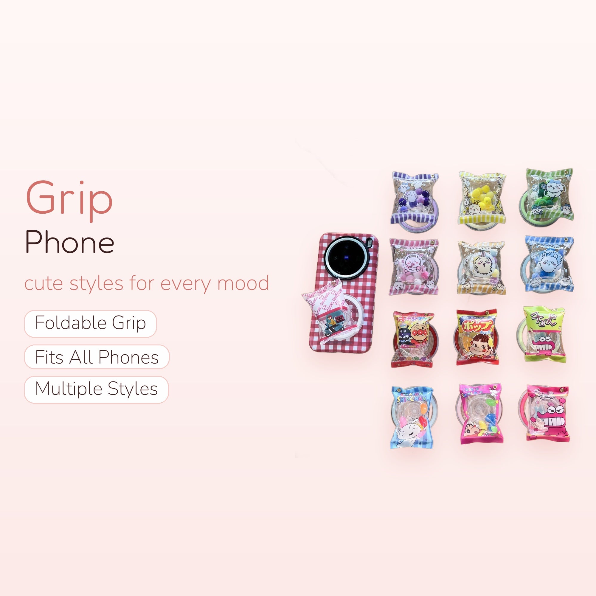 Kawaii Character Snack Bag Phone Grip | Cute Pop Socket Stand