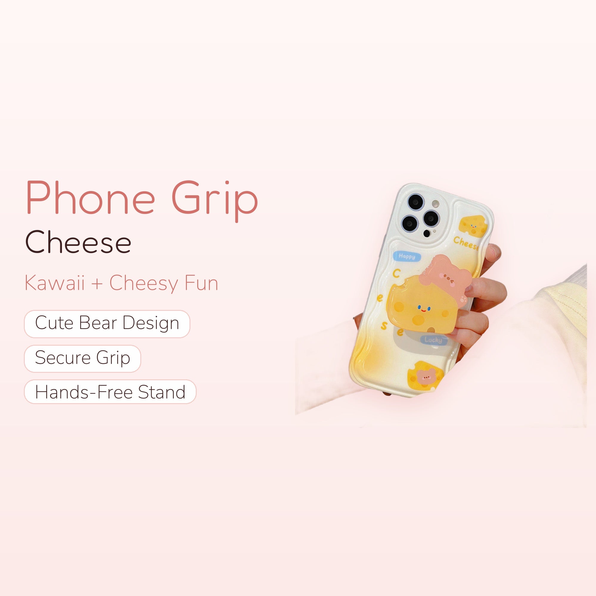Kawaii Cheese Bear Phone Grip | Cute Pop Socket Stand | Aesthetic Phone Accessory | Gift for Her | Trendy Phone Holder