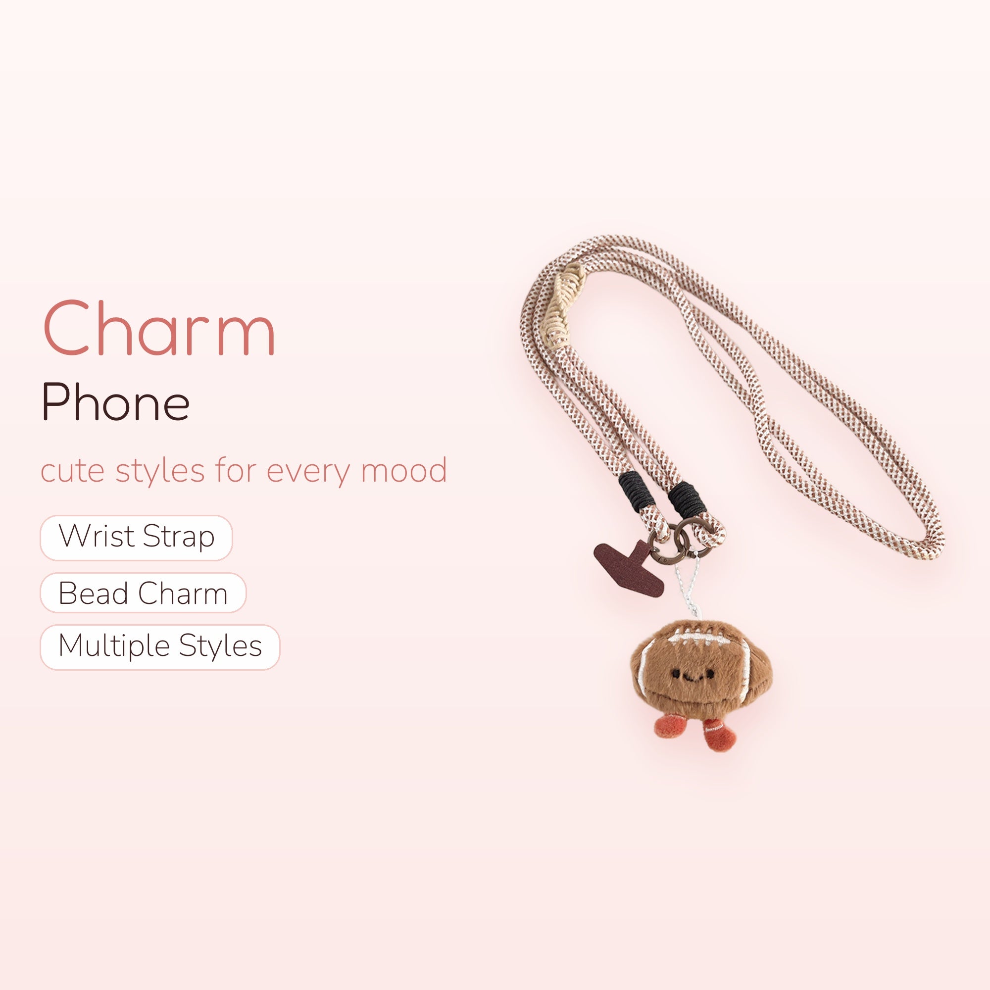 Cute Football Plush Phone Lanyard | Aesthetic Brown & White Rope Strap