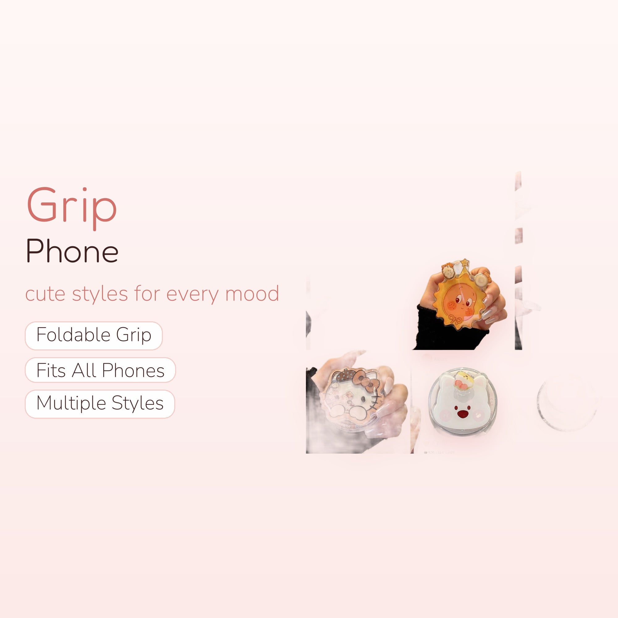 Cute Cartoon Character Phone Grip | Kawaii Pop Socket Stand for Girls