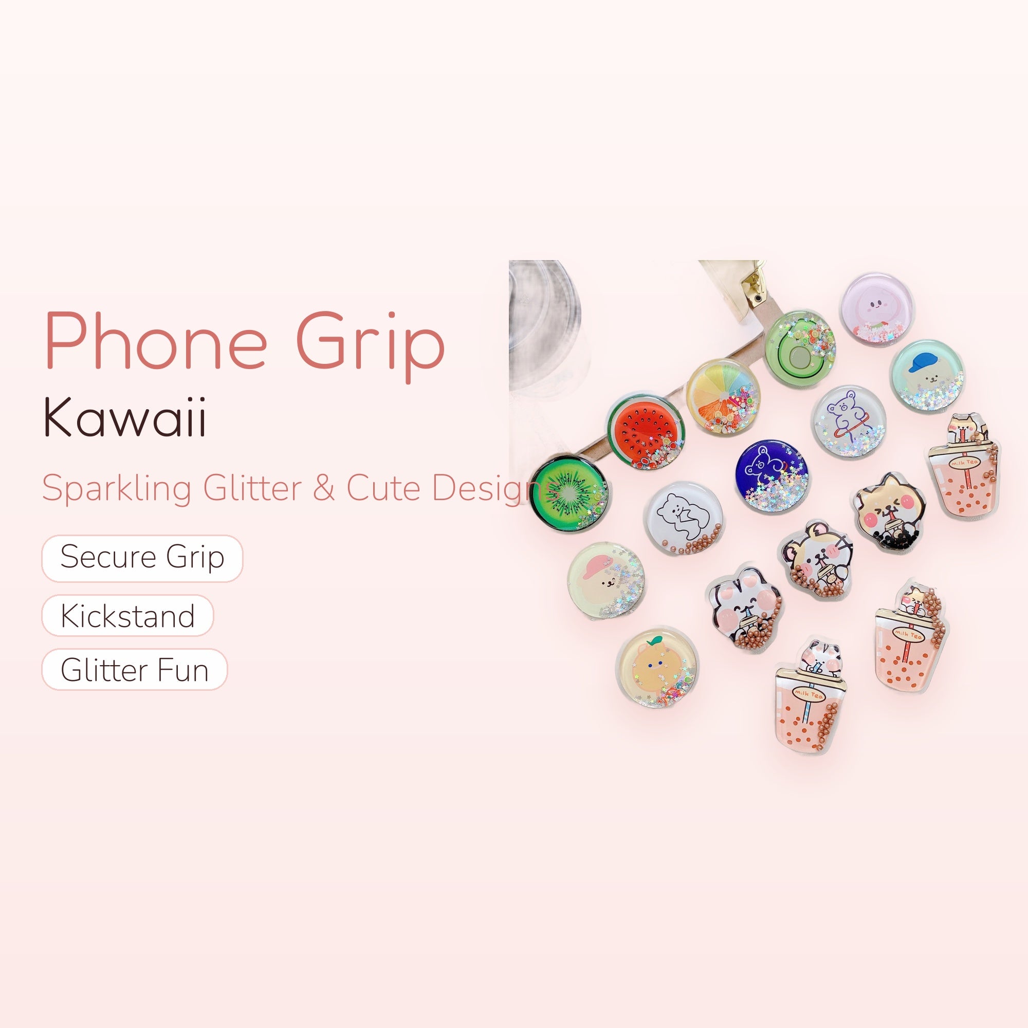 Kawaii Glitter Phone Grip | Cute Pop Socket Stand for Phones
