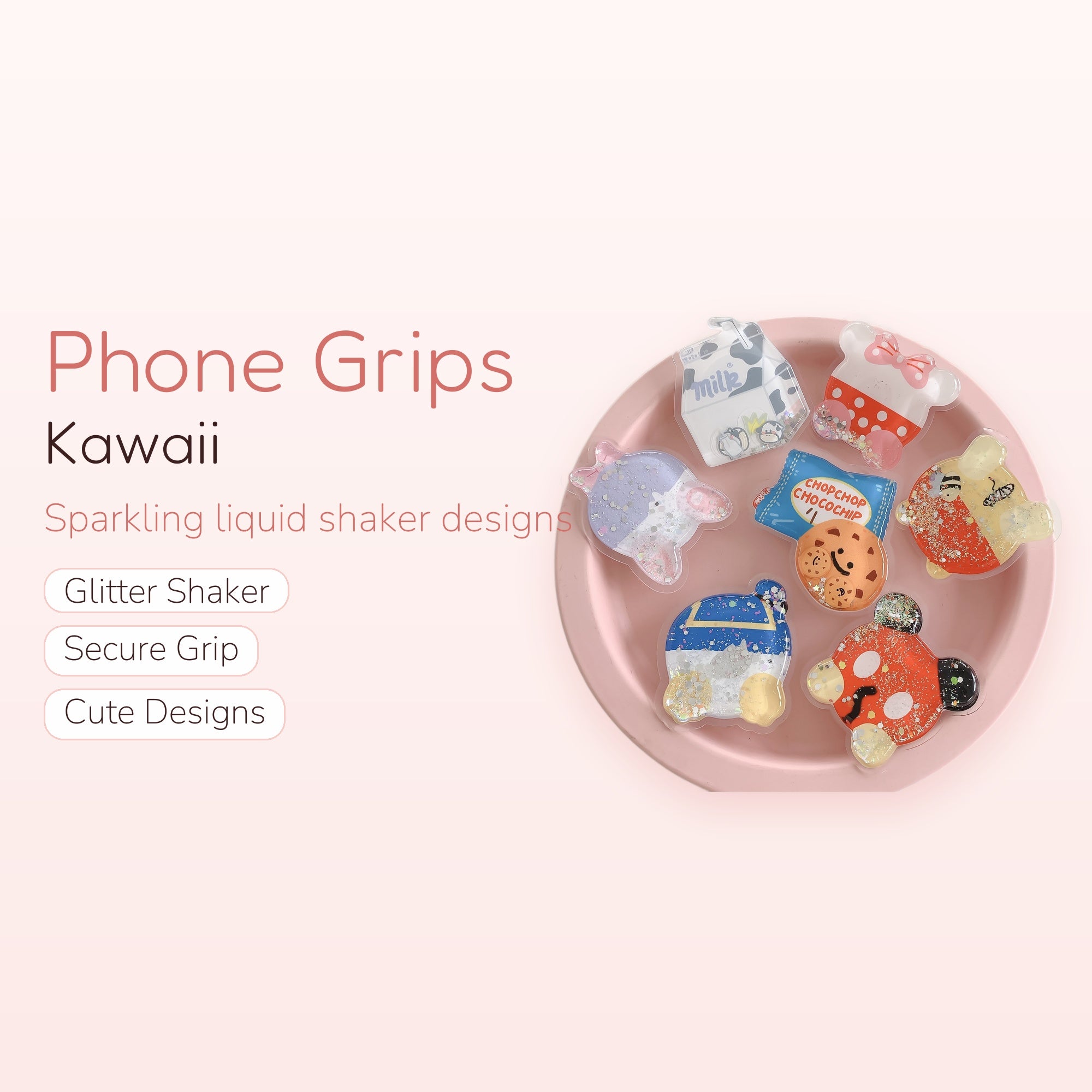 Kawaii Glitter Phone Grips | Cute Liquid Shaker Phone Holders