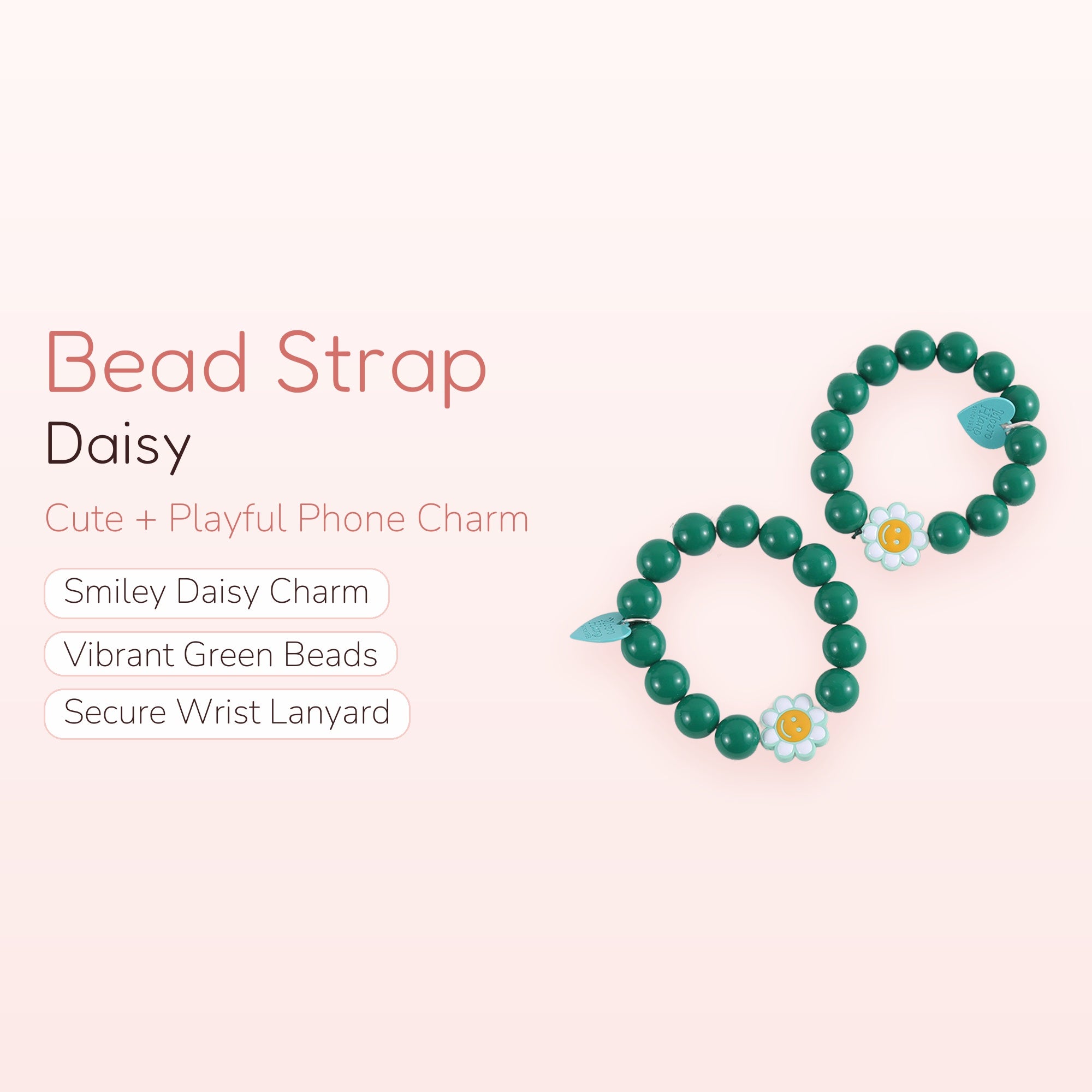 Green Daisy Bead Phone Charm Strap | Cute Wrist Lanyard