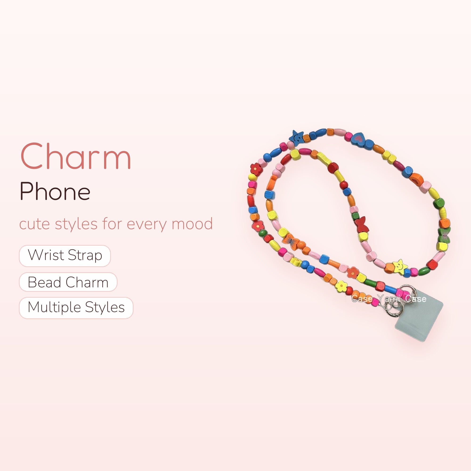 Aesthetic Colorful Wooden Beaded Phone Lanyard | Kawaii Flower & Star Phone Strap