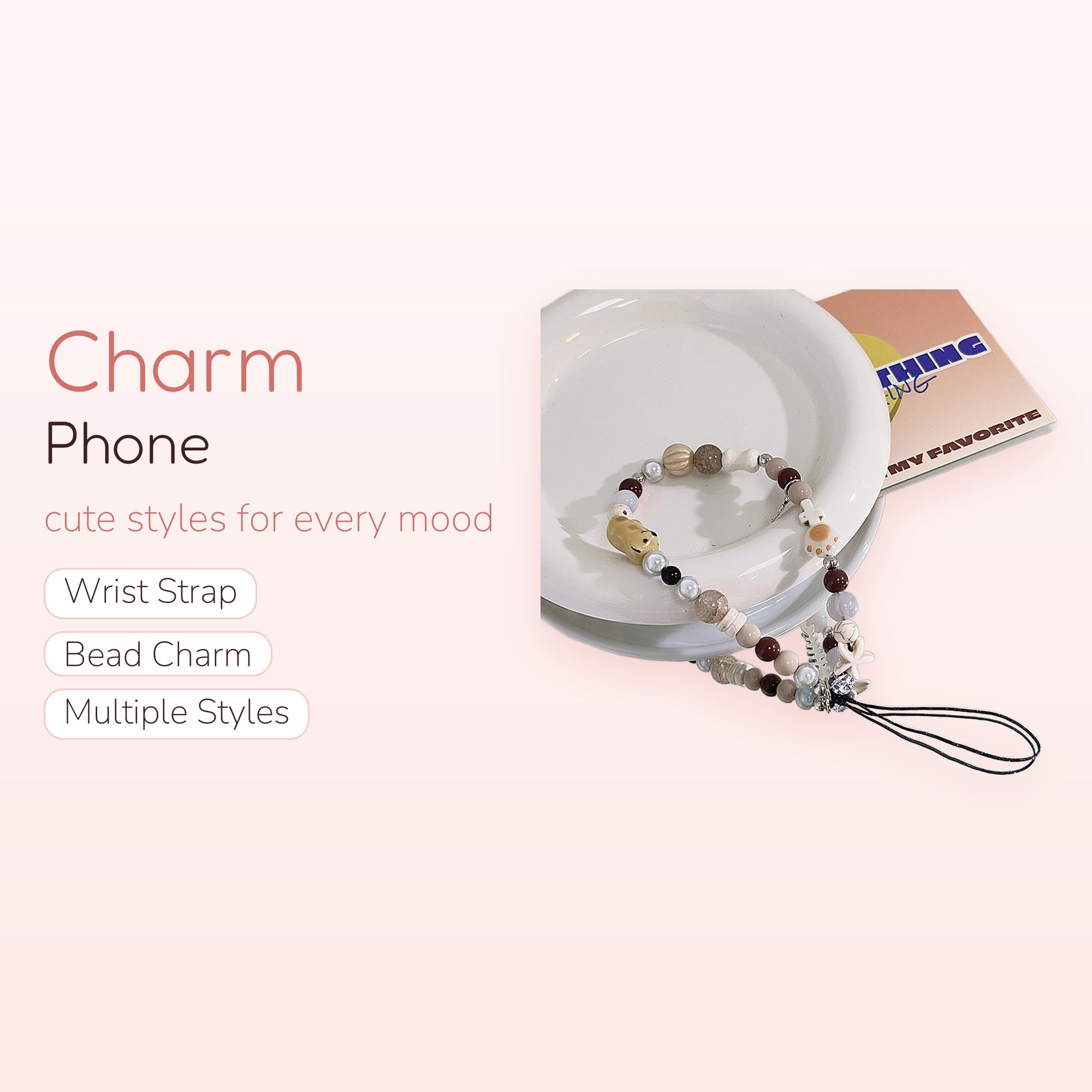 Aesthetic Neutral Beaded Phone Charm Strap | Kawaii Animal & Starfish Wrist Lanyard