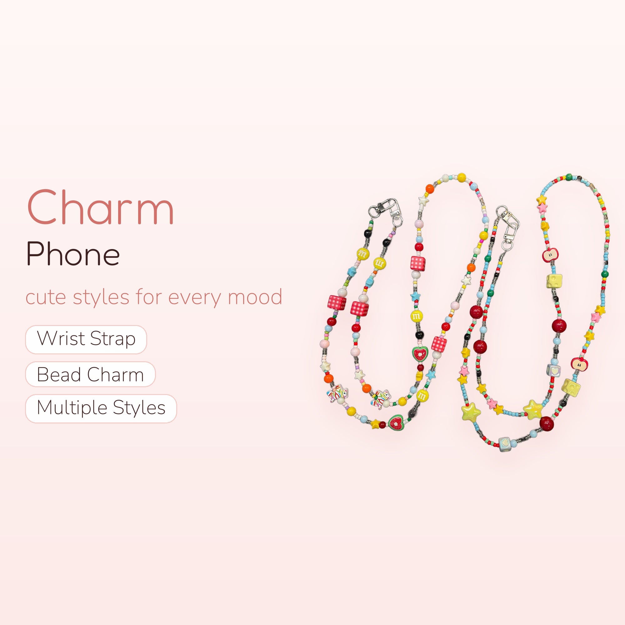 Colorful Beaded Phone Charm Lanyard | Kawaii Y2K Aesthetic Wrist Strap