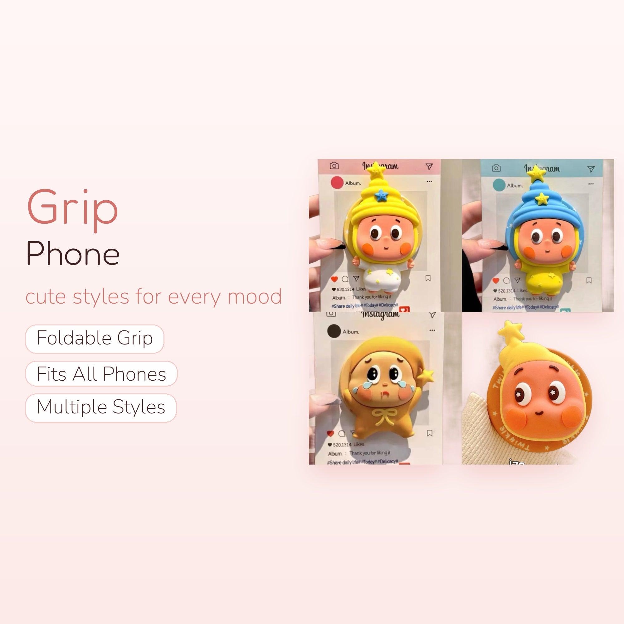 Kawaii Starry Night Character Phone Grip | Cute Cartoon Pop Socket Stand