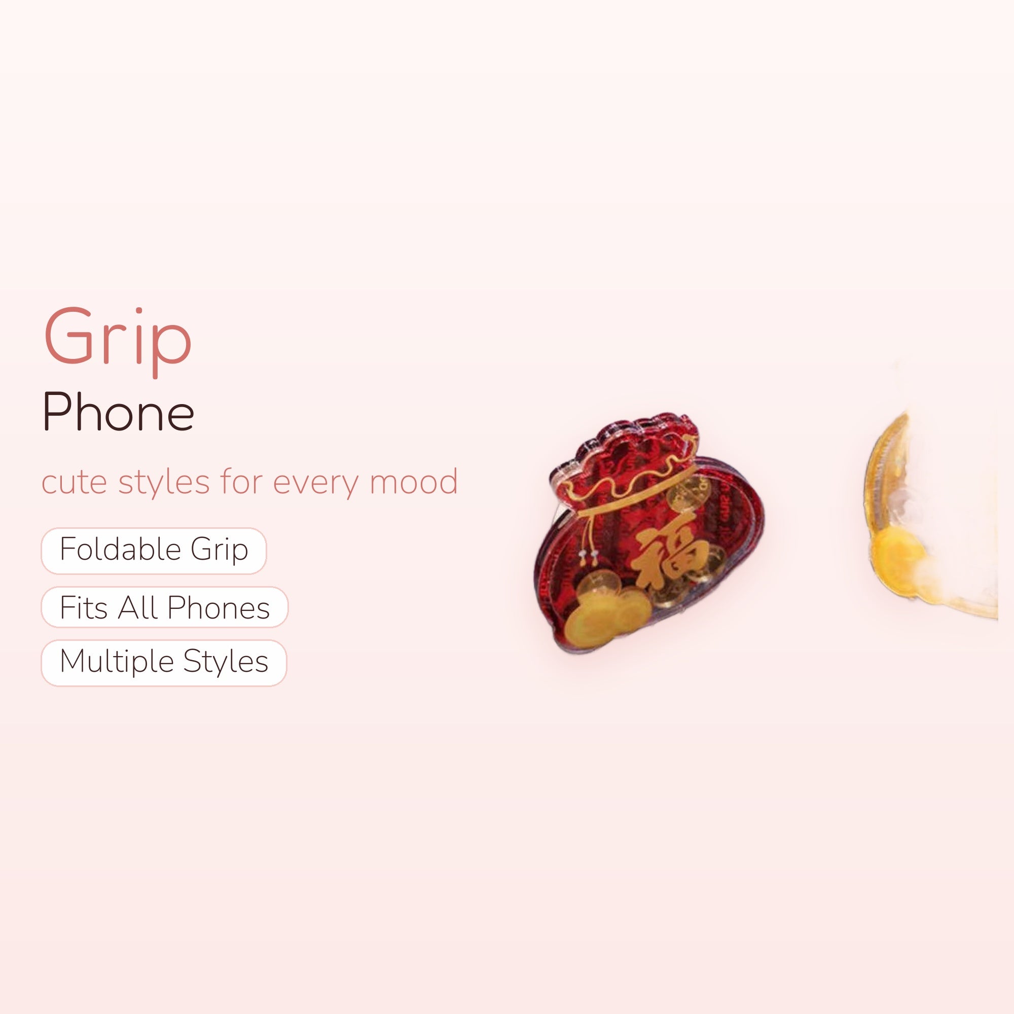 Red Lucky Money Bag Phone Grip | Cute Gold Ingot Pop Socket Stand