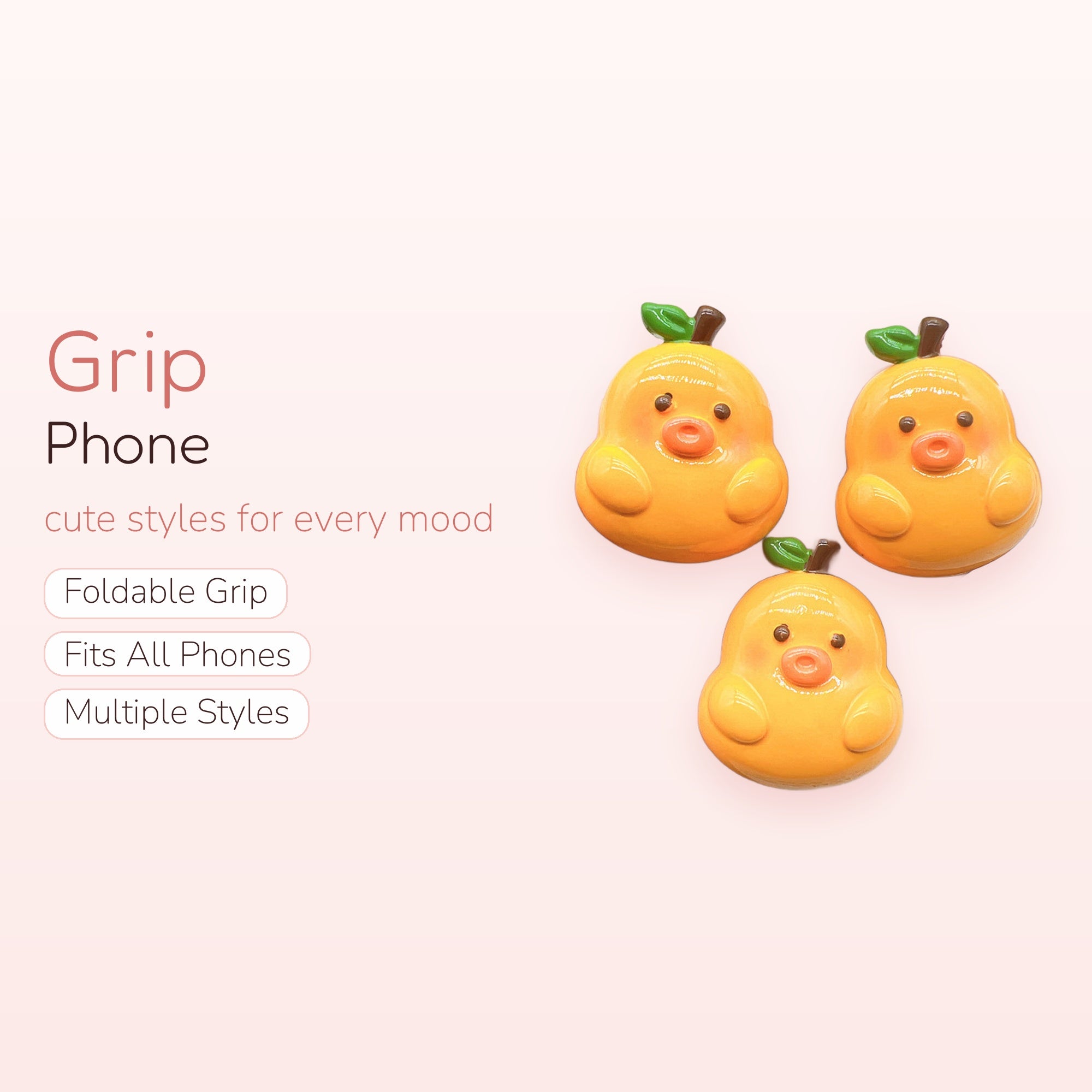 Cute Orange Duck Phone Grip | Kawaii Fruit Animal Pop Socket Stand