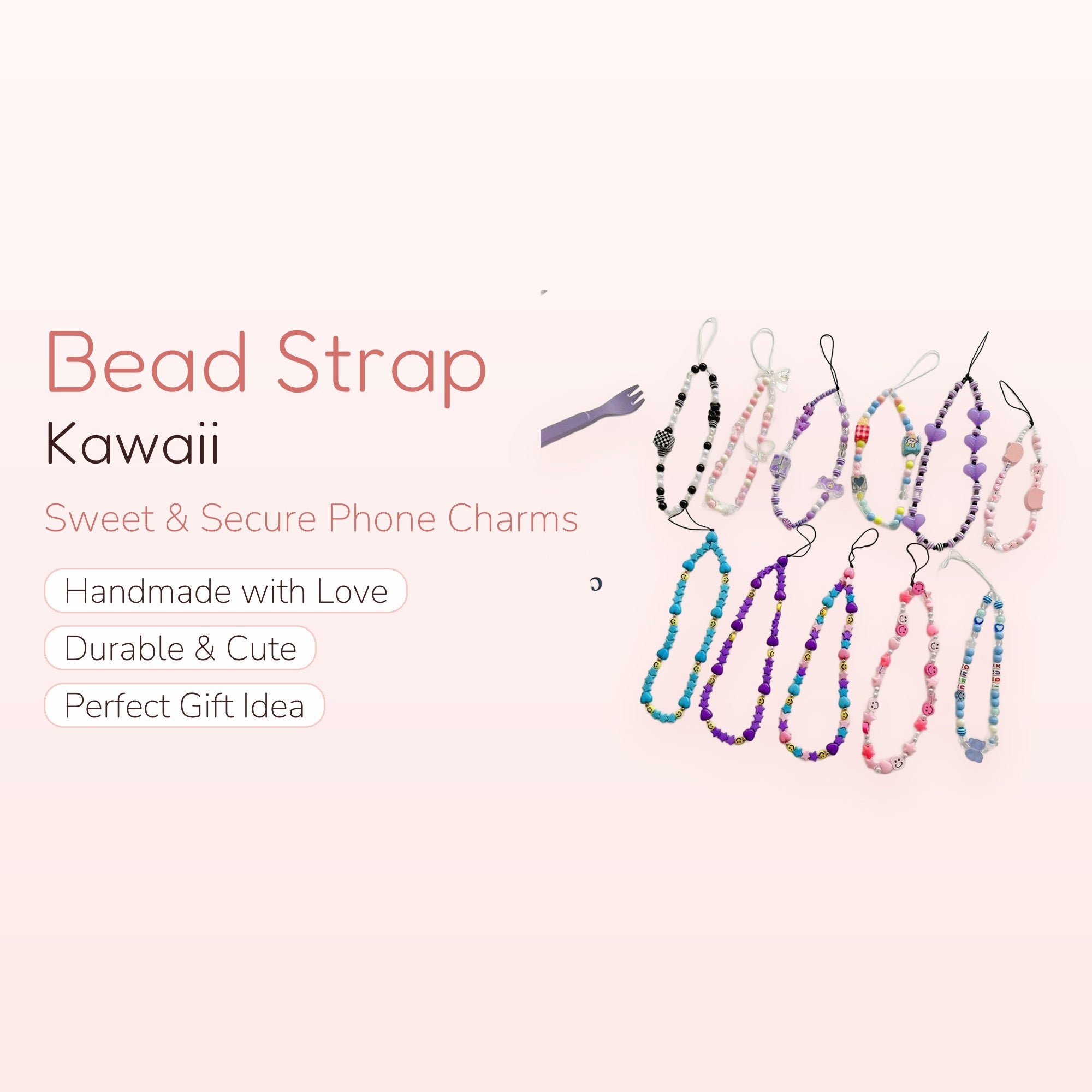Kawaii Beaded Phone Charm Strap | Cute Wrist Lanyard | Y2K Aesthetic | Gift for Her | Trendy Phone Accessory