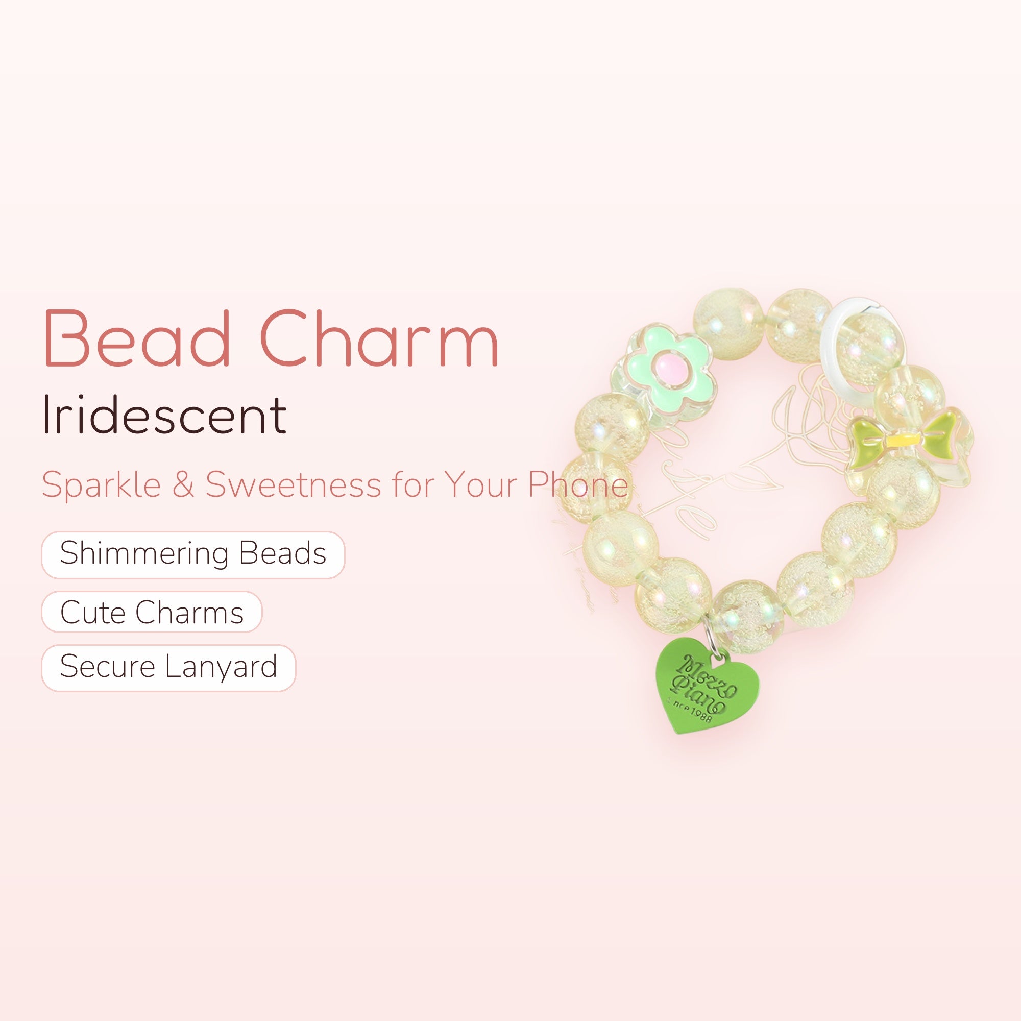 Iridescent Bead Phone Charm Strap | Kawaii Flower & Bow Lanyard
