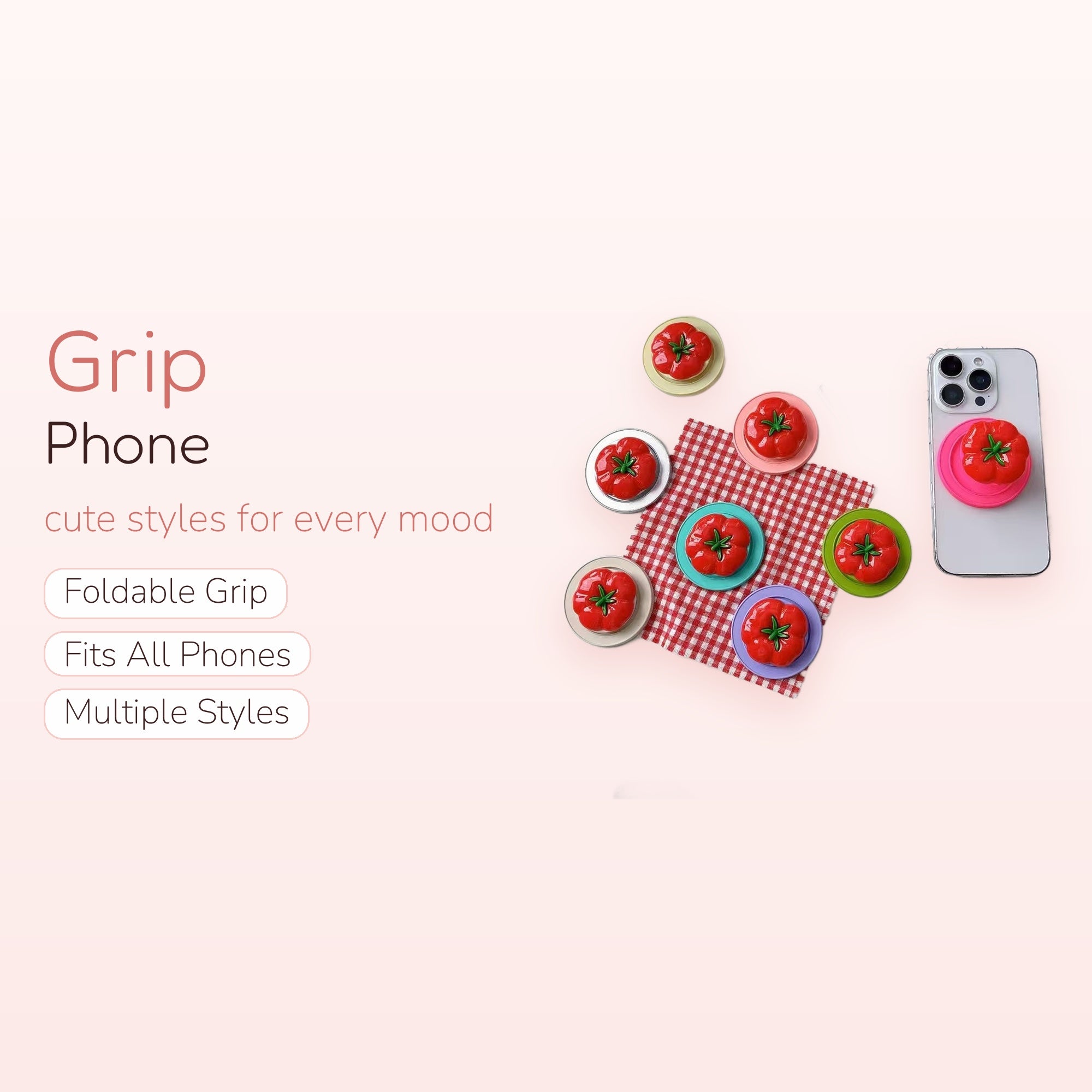 Cute Tomato Phone Grip | Kawaii Red Vegetable Pop Socket Stand