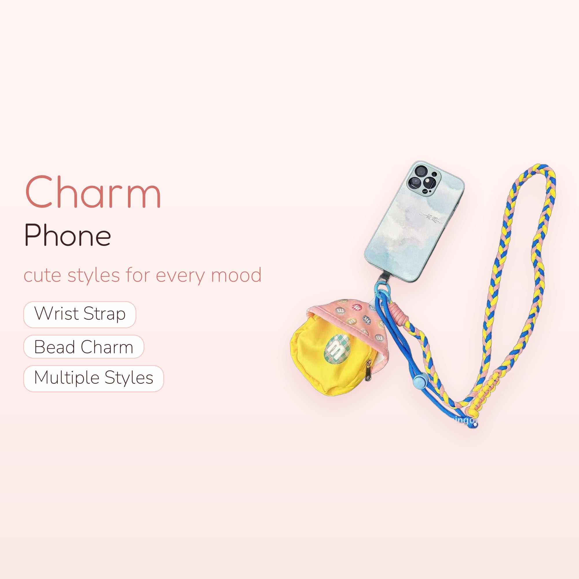 Braided Rainbow Phone Lanyard with M&M Pouch | Cute Crossbody Phone Strap