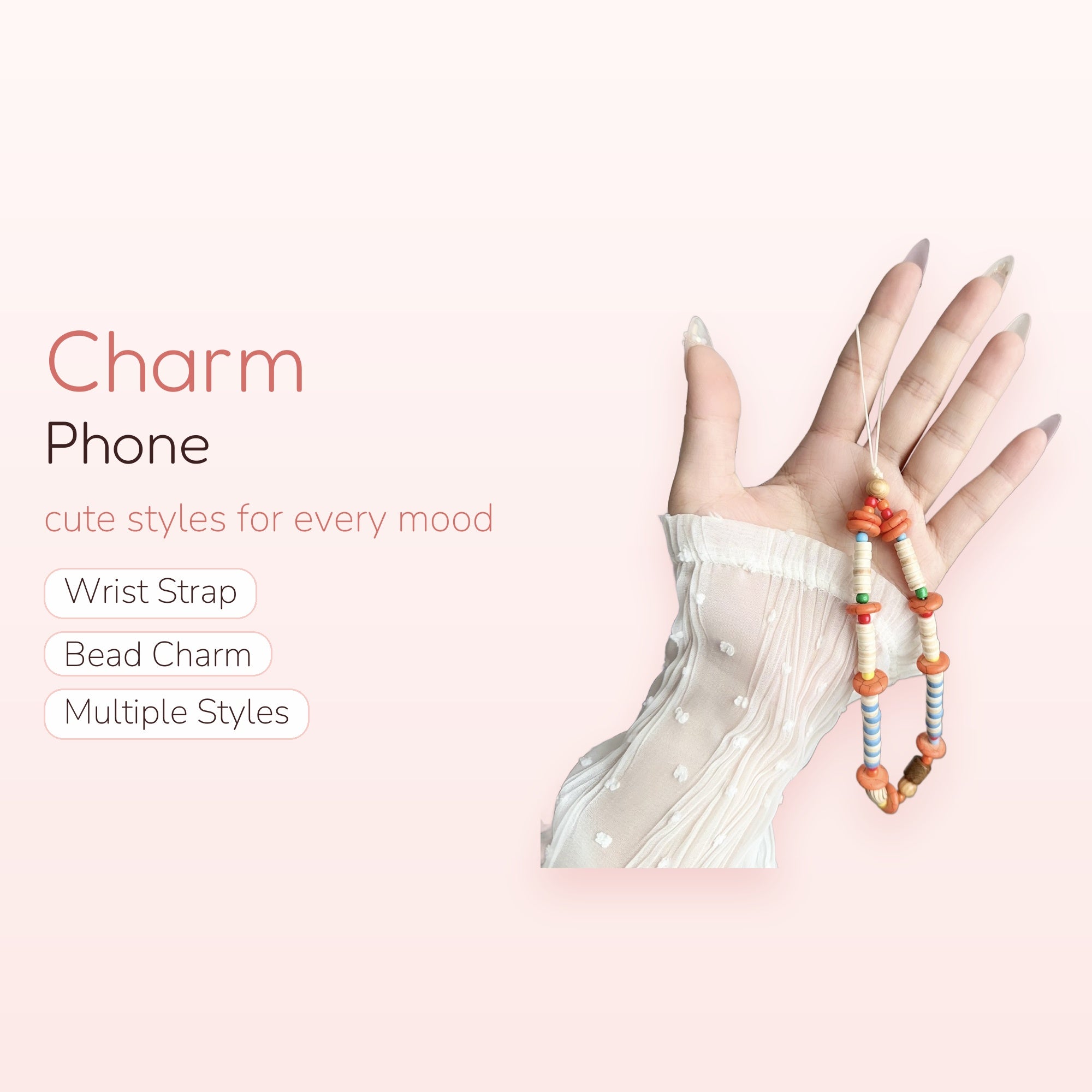 Boho Beaded Phone Charm Strap | Colorful Wooden & Clay Bead Wrist Lanyard