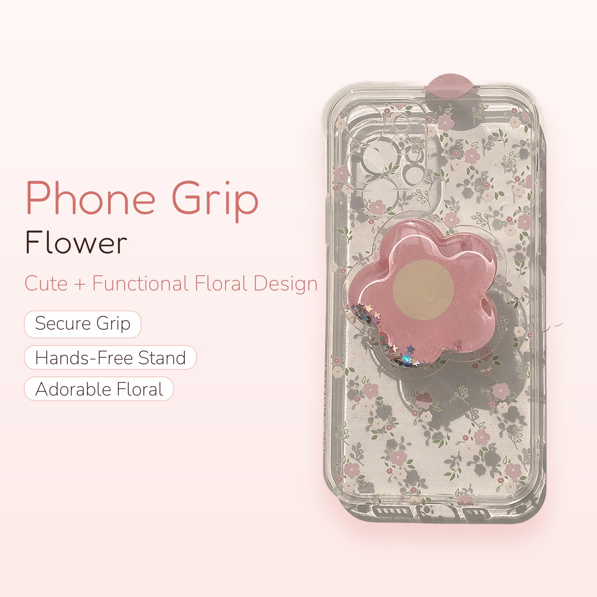 Cute Pink Floral Phone Grip Case | Kawaii Flower Pop Socket Cover | Aesthetic Phone Accessory | Gift for Her