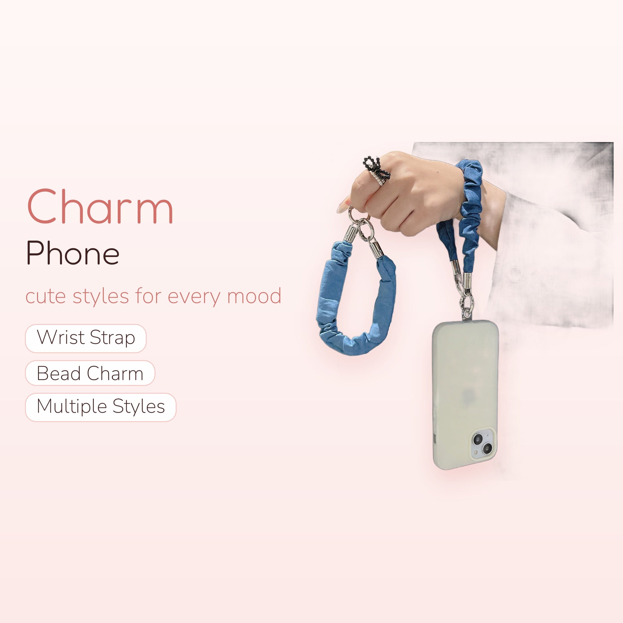 Blue Scrunchie Phone Charm Wristlet | Aesthetic Denim-Look Phone Strap