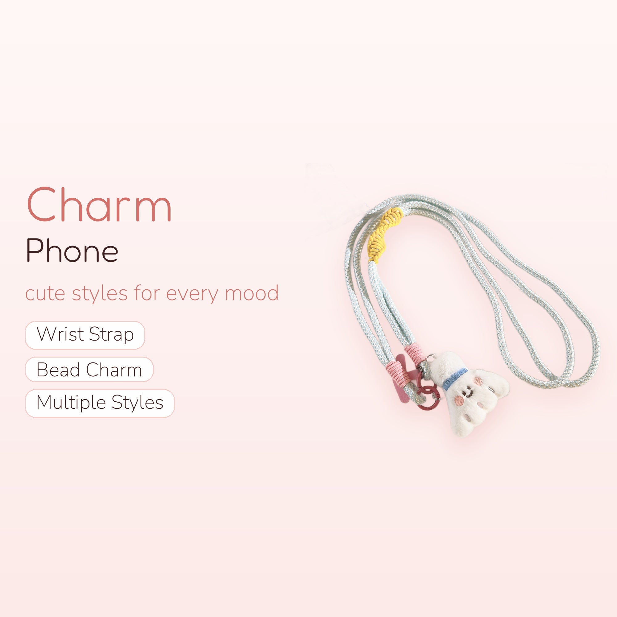 Cute Fluffy White Badminton Racket Phone Lanyard | Kawaii Blue & Pink Strap