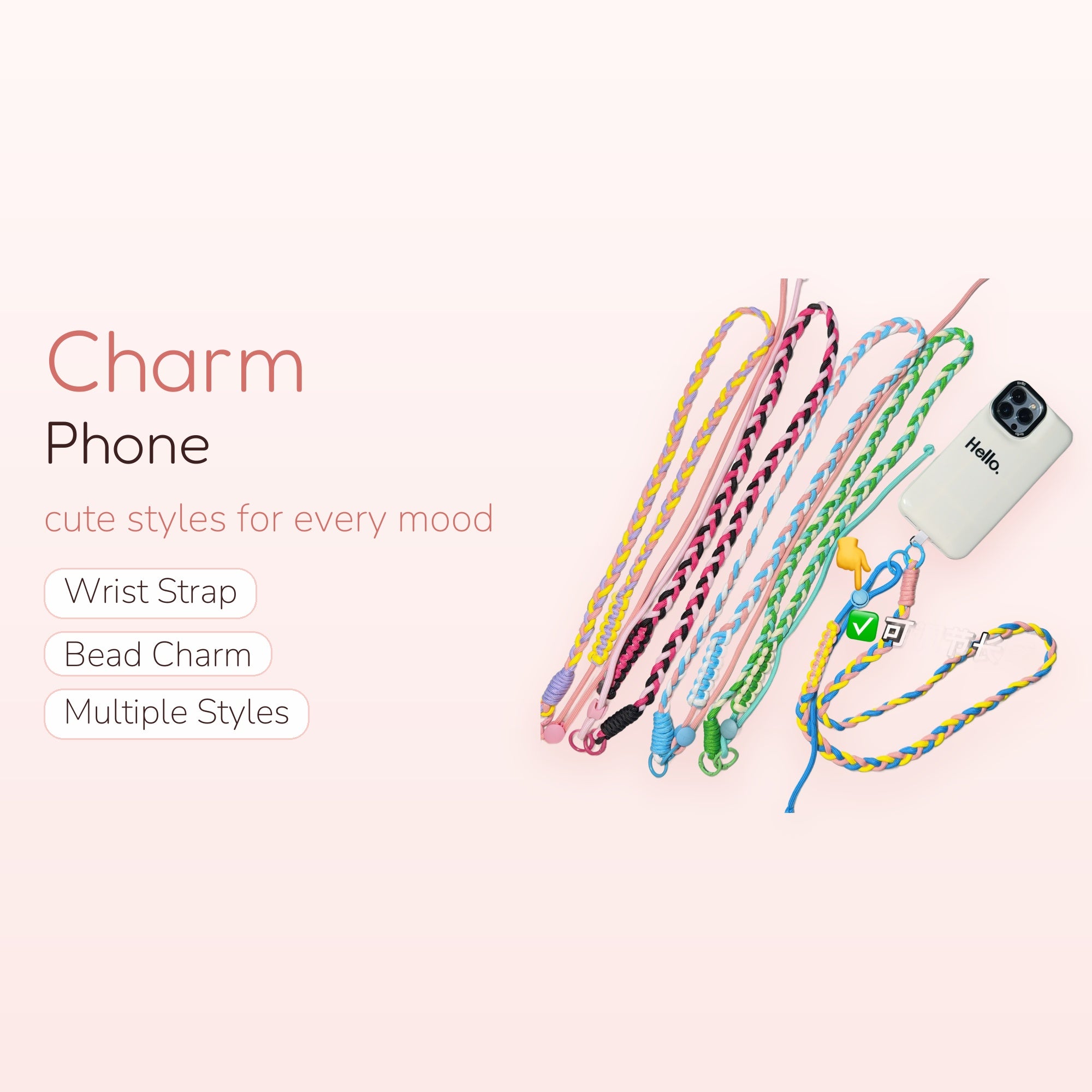 Adjustable Braided Lanyard Phone Charm | Colorful Woven Wrist Strap