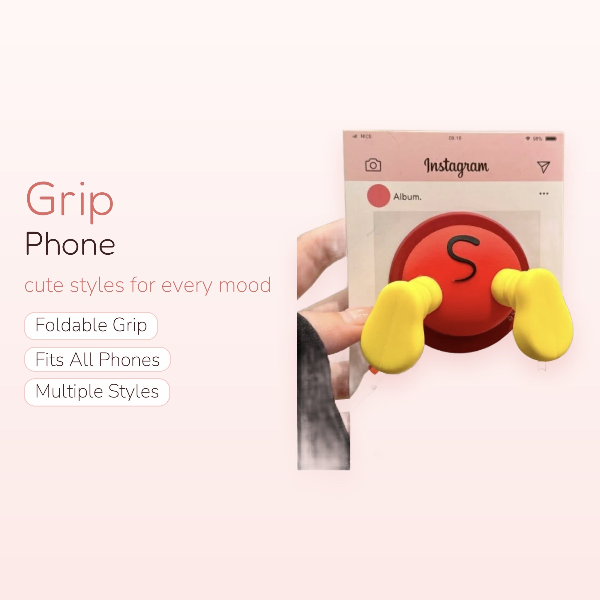 Cute Red & Yellow Cartoon Character Phone Grip | Kawaii Pop Socket Stand