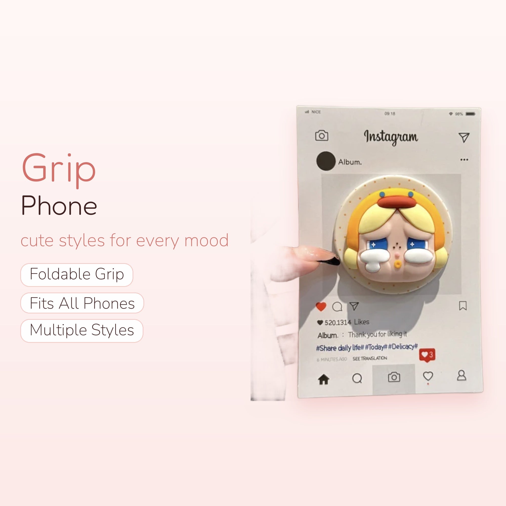 Crying Anime Girl Phone Grip | Kawaii Pop Socket Stand for Girls